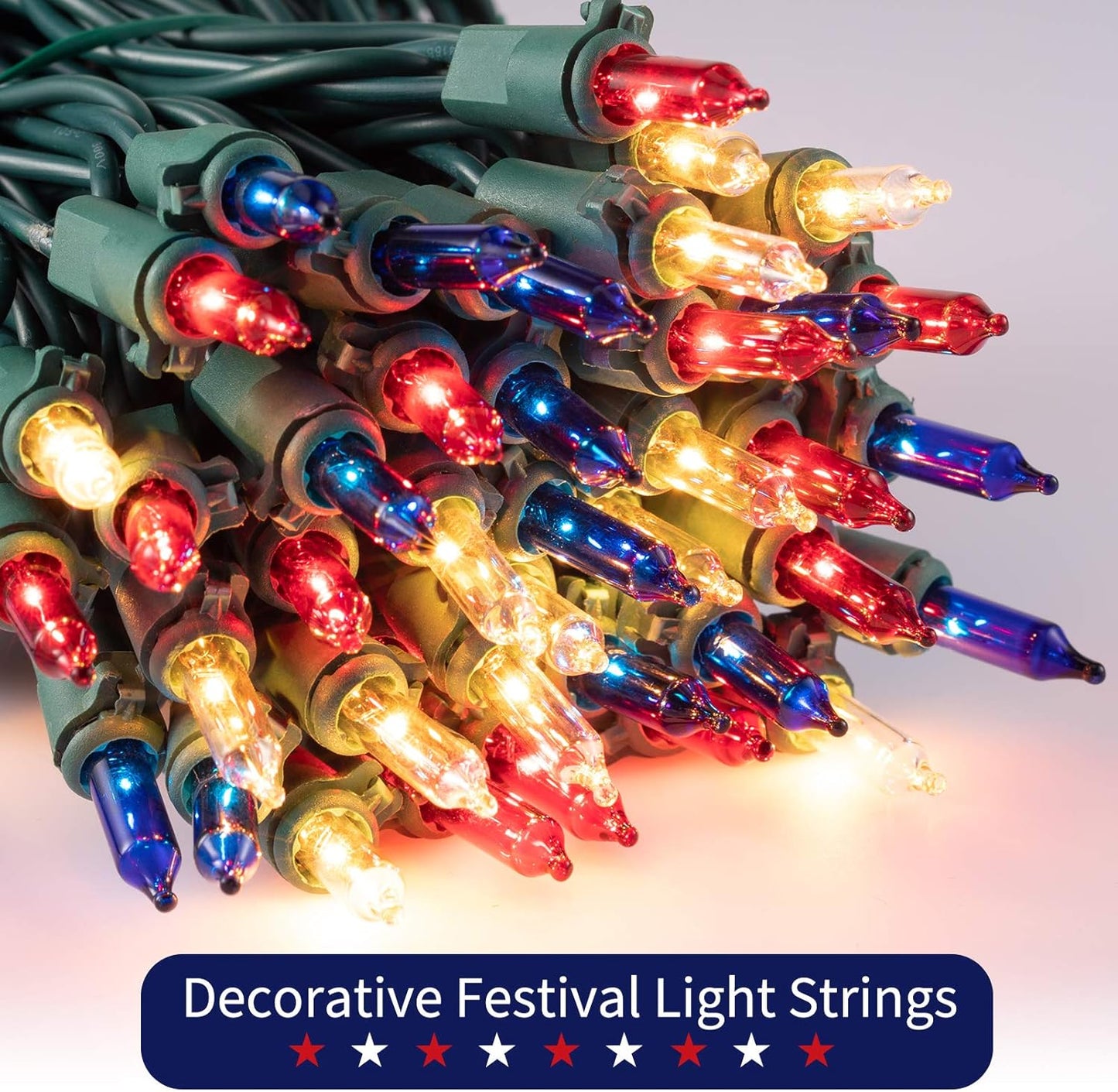 4th of July Decoration Patriotic Mini String Lights - 200 Count 50 Feet Red White Blue Christmas Lights Green Wire Waterproof for Indoor Outdoor Xmas Holiday Party Patio Independence Day Decoration