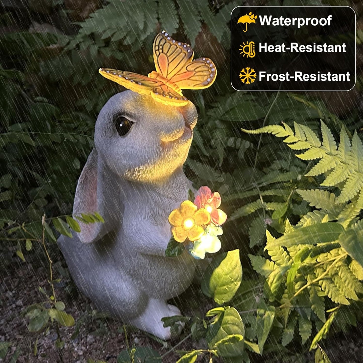 YODY Solar Garden Statues Outdoor Decor- Yard Decorations for Patio, Balcony, Backyard, Lawn Ornaments - Rabbit Figurines with LED Light- Unique Birthday House Warming Gifts for Women, Mom, Grandma