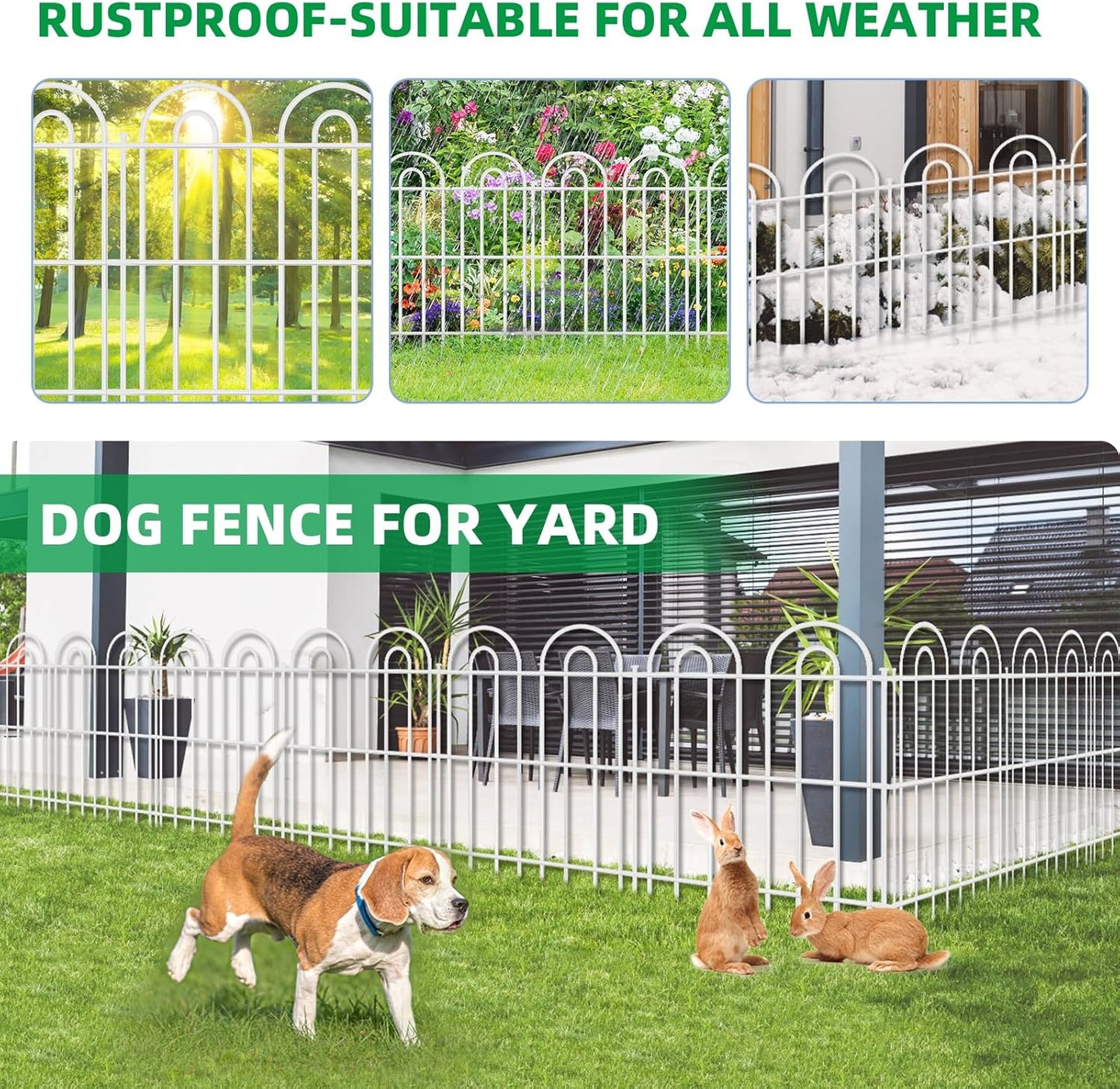 25 Panels Decorative Garden Fence, 32 in(H) X 50 ft(L) No Dig Dog Fence Outdoor for Yard, Rustproof Tall Metal Garden Fencing Animal Barrier with Ground Stakes, Temporary Fencing for Patio, White