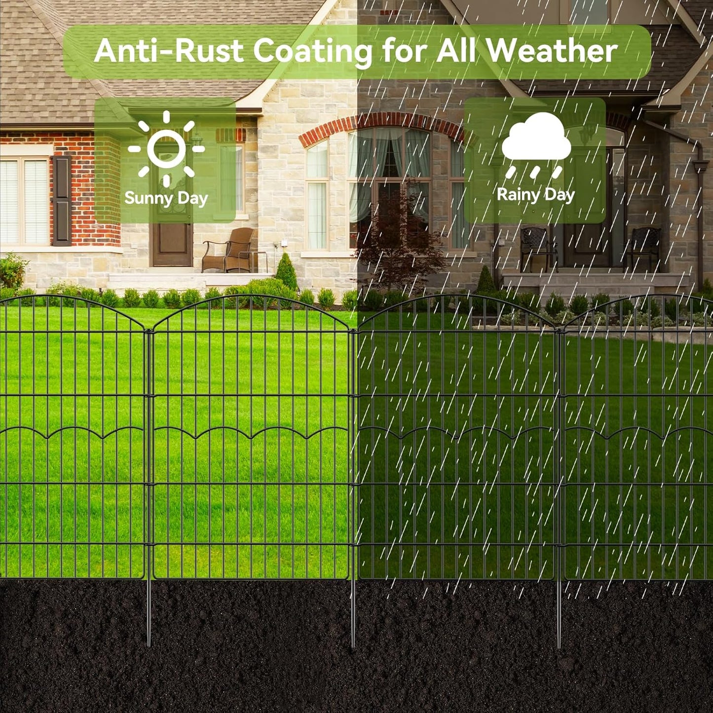 Decorative Garden Fence 6 Panels 14.8 ft (L)×38in (H) Metal Garden Fences, No Dig Animal Barrier Fencing Rustproof Wire Temporary Dog Fence Outdoor for Patio Backyard Lawn - Without Door