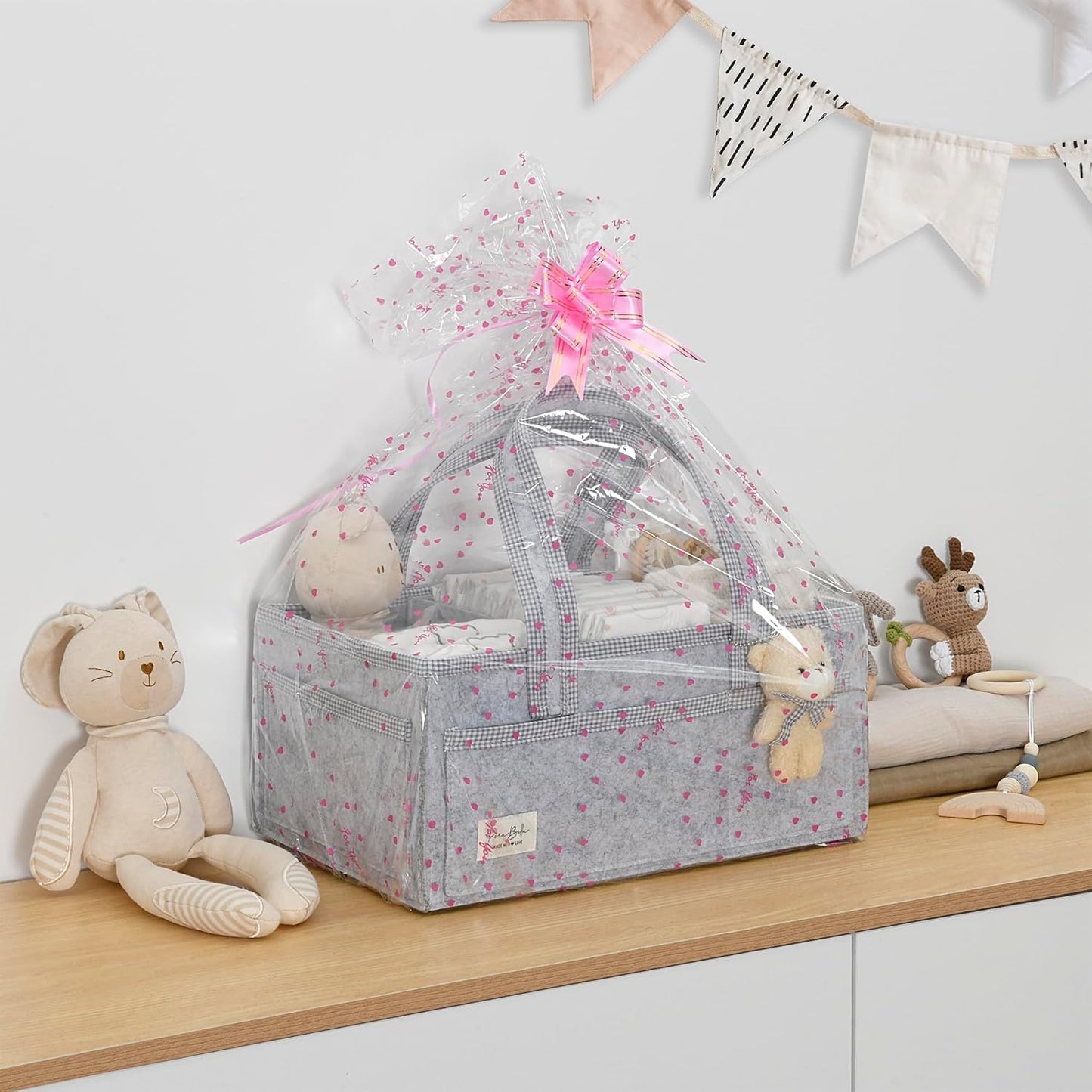 PeraBella Diaper Caddy Organizer with Handle, Baby Shower Gifts Basket Bag, Registry Search Must Haves Items, Nursery Storage Organizer for Newborn Girl Boy, Baby Bag Essentials, Car Diaper Caddy Cart