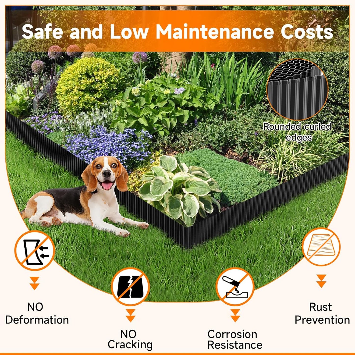 Corrugated Garden Edging,6"×40Ft Galvanized Steel Landscape Edging & Lawn Edging Border,Metal Garden Border for Flower Beds,Garden,Lawn,Raised Beds & Tree Surrounds(Black)