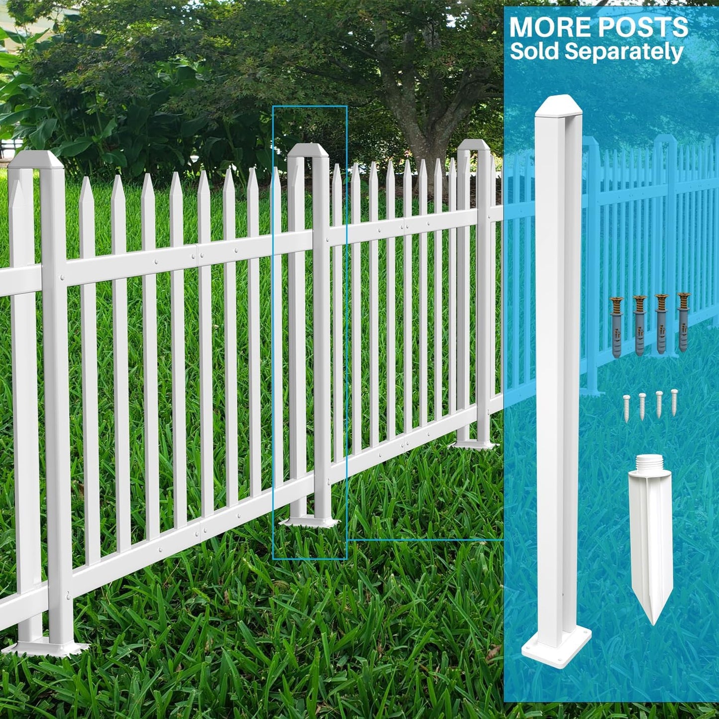 Patio 4 Sets Vinyl Picket Fence Panels 30" H x 84" W White PVC Decorative Fence for Front Yard Porch Patio Deck Pool Air Conditioner Fence Safety Dog Fence (34 Pickets, Straight)