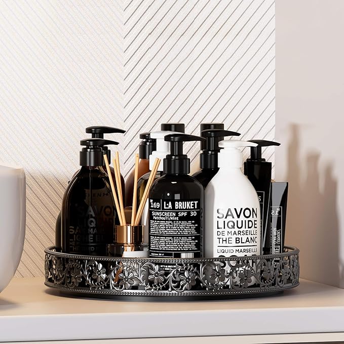 Lazy Susan Turntable Organizer, 13 inch Large Rotating Spice Rack Lazy Susan for Dining Table Top Cabinet Countertop Pantry Kitchen Cupboard Bathroom Black