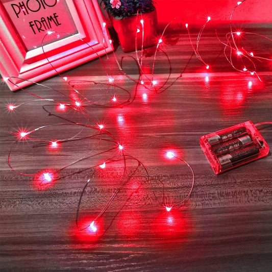 Led Fairy Lights Battery Operated, 4 Packs Mini Battery Powered Copper Wire Starry Fairy Lights for Bedroom, Christmas, Parties, Wedding, Centerpiece, Decoration (5m/16ft Red)