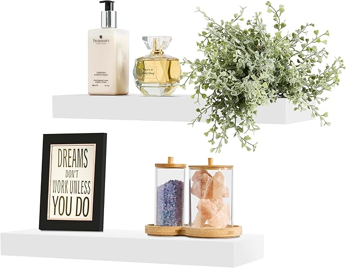 Sorbus Floating Shelves for Wall, Bathroom Shelves Wall Mounted for Kitchen, Bedroom, Bathroom Storage Over Toilet, Hanging Book Shelf for Wall Home Decor Living Room (White, 2 Pack)