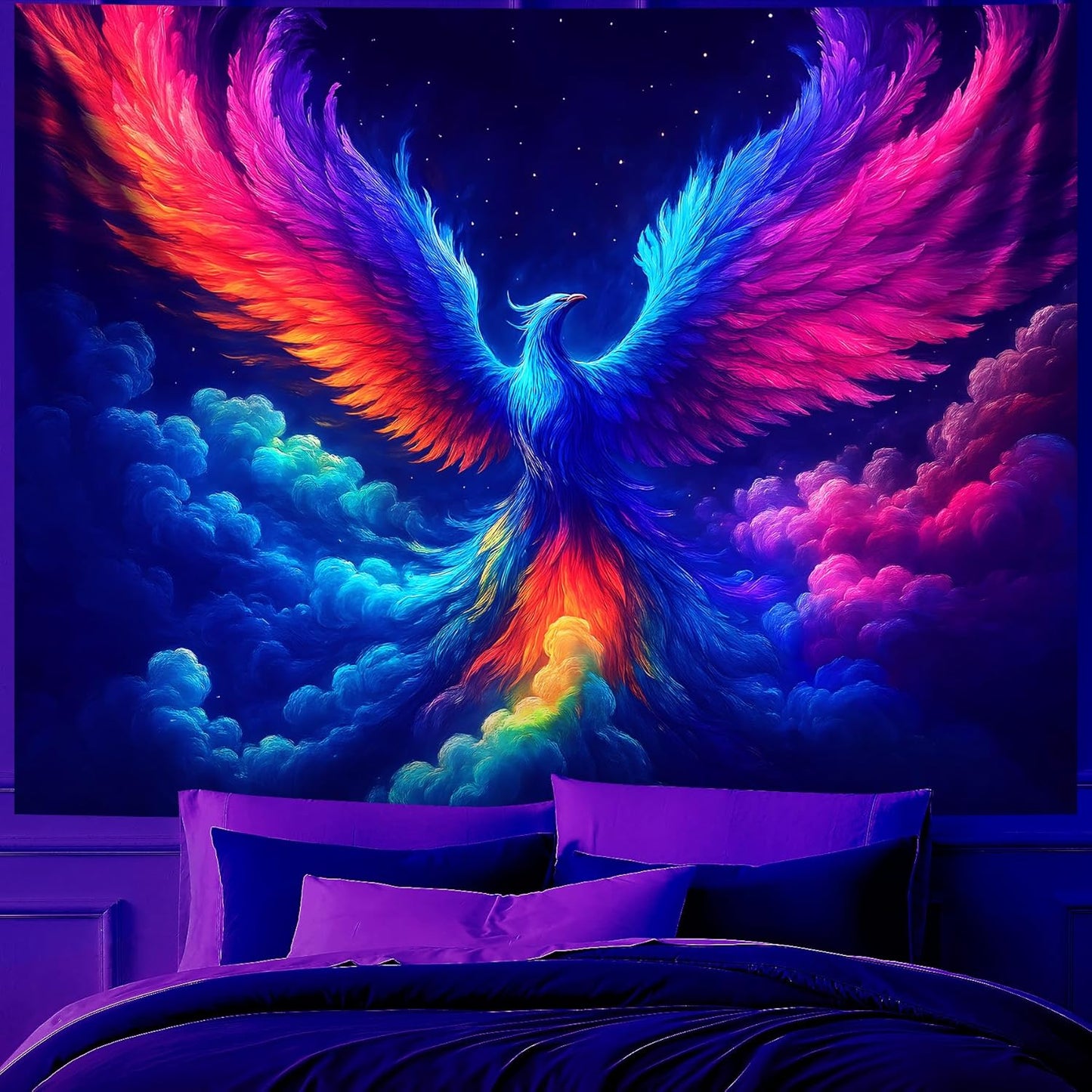 Blacklight Tapestry,WingTapestry Glow In The Dark,UV Reactive Black Light Upright Posters Wall Hanging for Bedroom Dorm Living Room Backdrop Decor (wing17, 90L" x 70W")