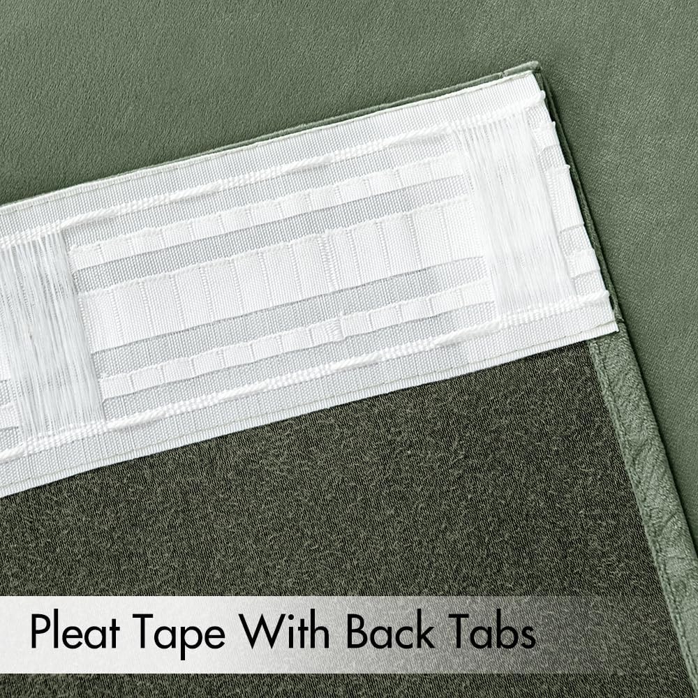 MIULEE Sage Green Velvet Curtains 90 inches 2 Panels - Pinch Pleat Luxury Room Darkening Window Drapes for Bedroom Living Room Thermal Insulated Super Soft Blackout, Back Tab Rod Pocket, W52 x L90