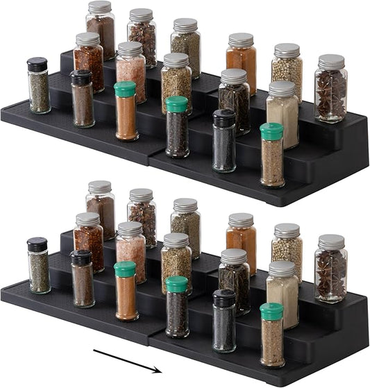 SIMPLEMADE 3-Tier Spice Rack Organizer - Versatile Storage Shelf for Kitchen, Bathroom, Bedroom & Office, Set of 2, Expandable Black
