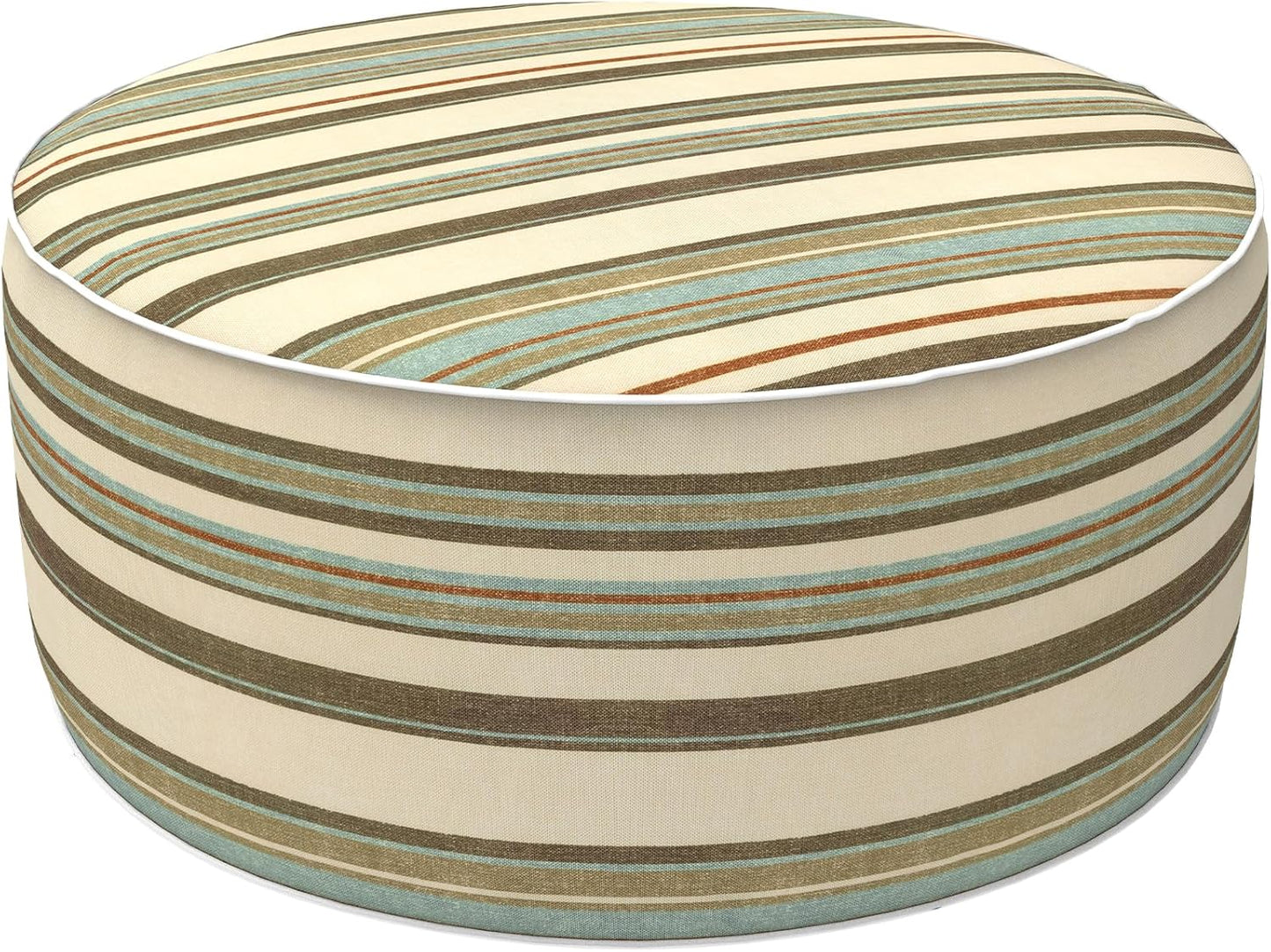 LVTXIII Outdoor Inflatable Ottoman, Fade-Resistant Round Footrest Stool D31”x H14”, Portable Patio Pouf for Garden Camping or Home Use, Stripe Onyx