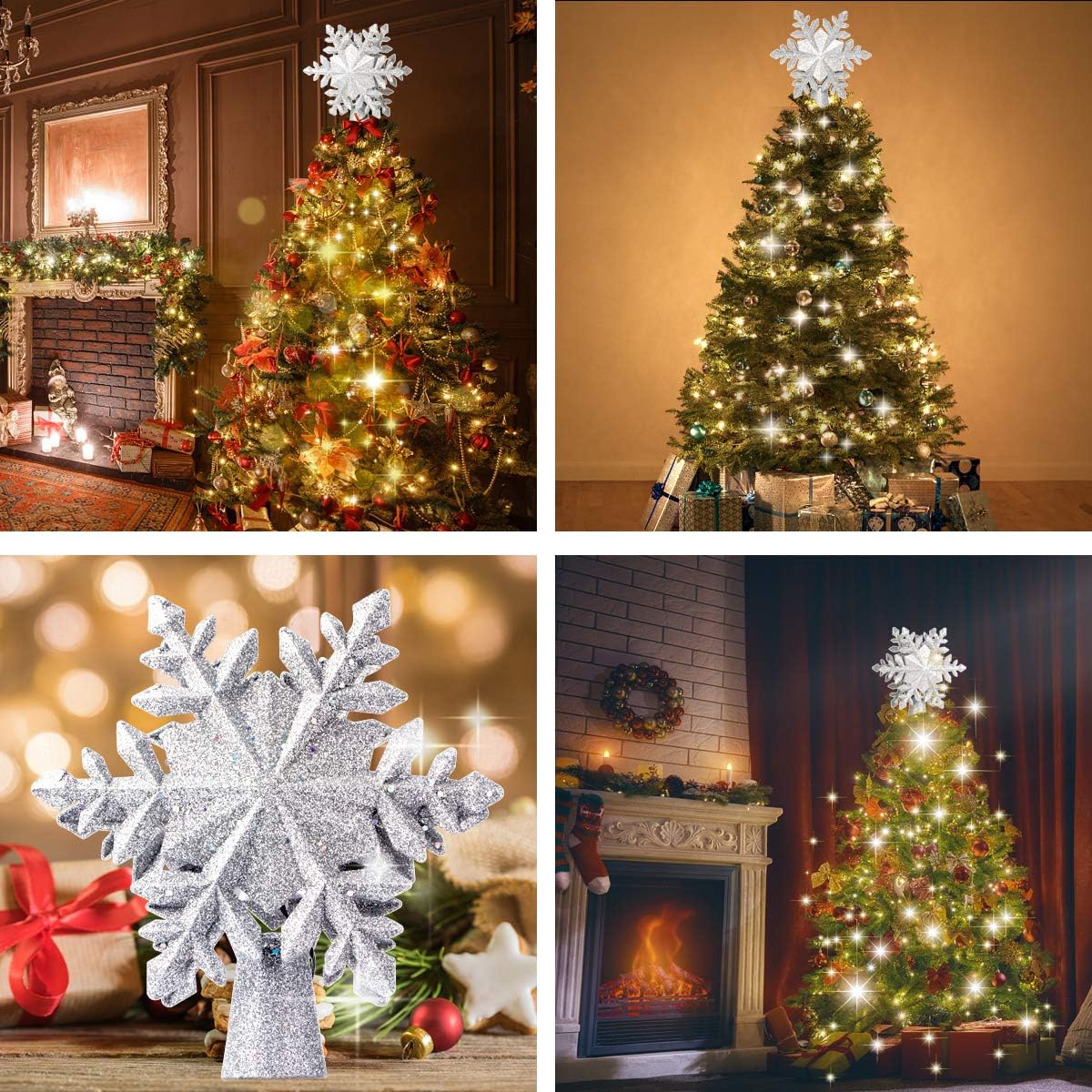 Snowflake Christmas Tree Toppers Lighted, with LED Rotating Snowflake Projector Lights for Indoor Outdoor Christmas Tree Decorations (Silver)