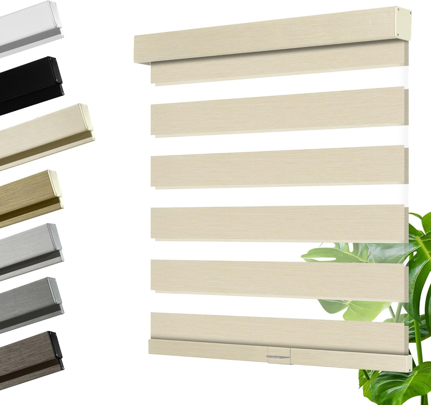 Cordless Zebra Blinds for Windows, Blackout Interior Blinds,Easy to Install,UV Protection,for Offices and Home,Custom Roller Shades, Mousse Beige,76" W x 56" H