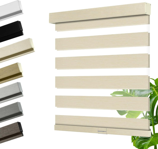 Cordless Zebra Blinds for Windows, Blackout Interior Blinds,Easy to Install,UV Protection,for Offices and Home,Custom Roller Shades, Mousse Beige,30" W x 48" H