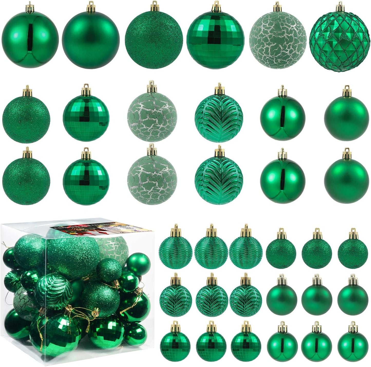LANGXUN 36pcs Emerald Green Christmas Tree Decorations Balls, Bolas De Navidad, 2025 Christmas Decor, Indoor Outdoor Shatterproof Christmas Ornaments, Xmars Party Wedding Suppiles