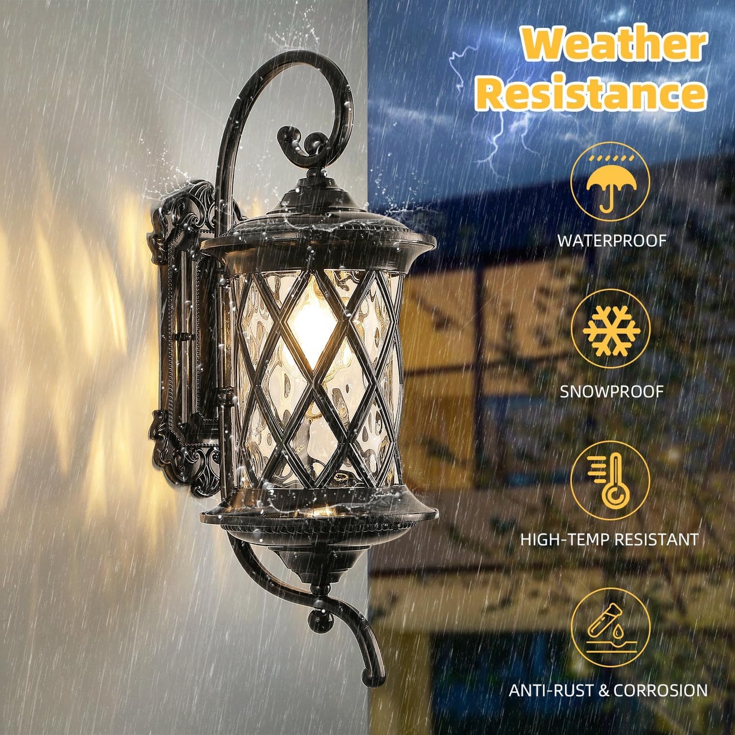 Retro Large Outdoor Wall Lanterns 24" Exterior Light Fixtures Coach Light Waterproof Aluminium with Water Glass Outside Wall Lamps for House Front Door Garage Porch Lighting, Black