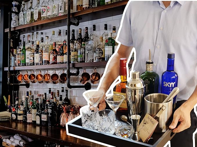 Square Wood Serving Tray with Handle, Ottoman Decorative for Home, 16x16 inches Black