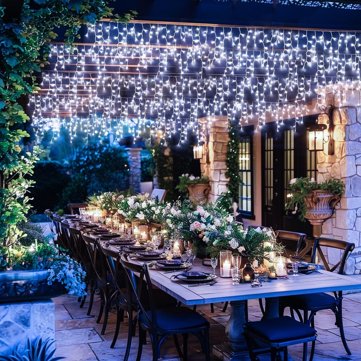 JMEXSUSS 400 LED White Icicle Lights for Outside, 38.8ft Connectable Icicle Christmas Lights Outdoor Indoor Plug in, Connectable String Light for House Patio Party Room Holiday Wedding Decorations