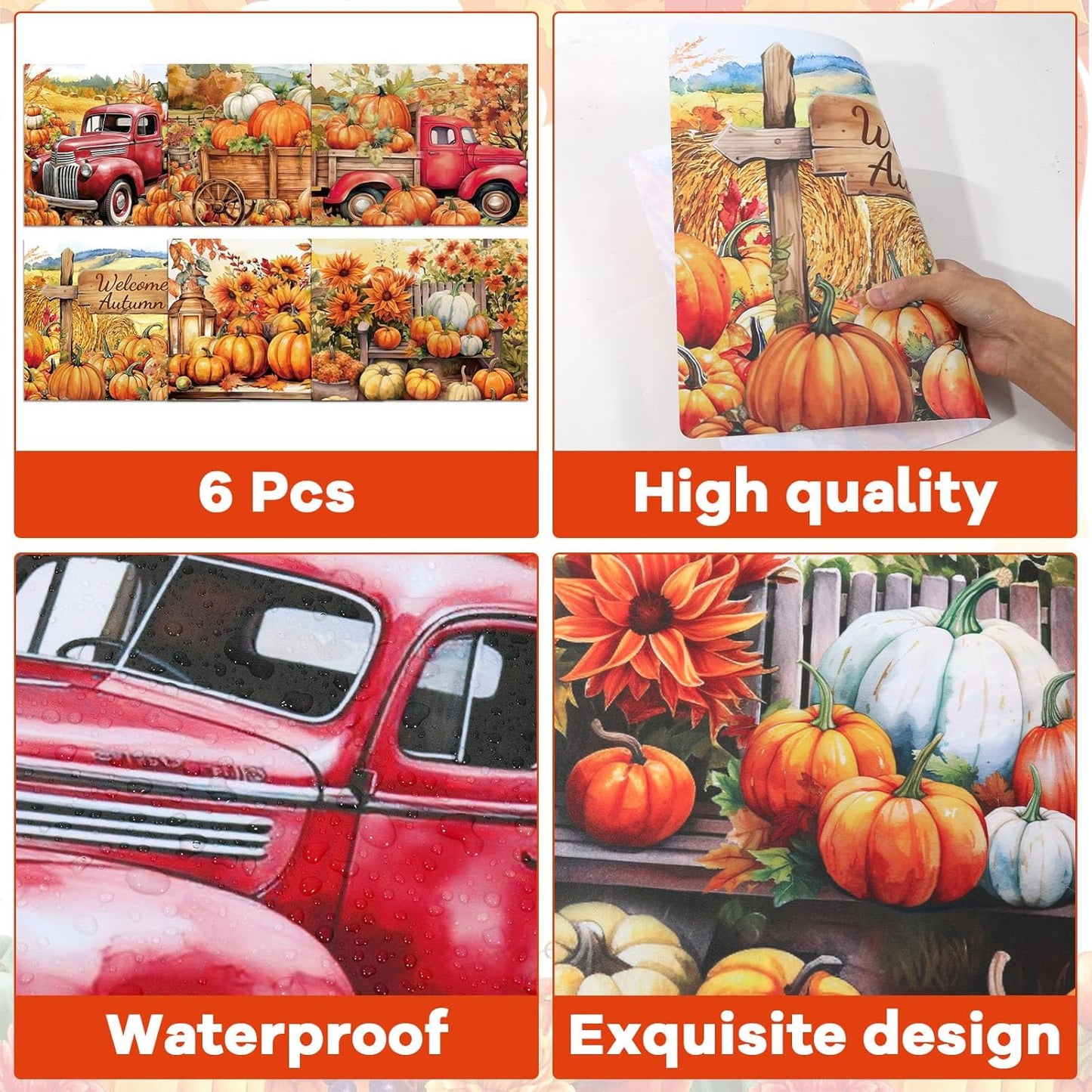 Fall Placemats Set of 6 Thanksgiving Pumpkin Plastic Table Mats Farmhouse Rustic Place Mats Sunflower Dinner Mat Autumn Seasonal Holiday Party Decoration for Indoor Outdoor Party Kitchen Dining