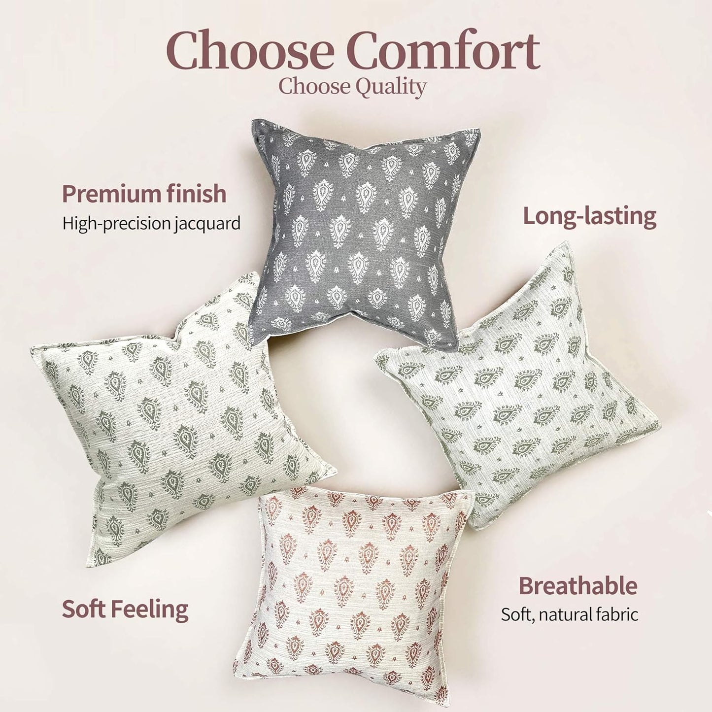 Decorative Vintage Burlap Linen Throw Pillow Covers Pack of 2 Modern Farmhouse Pillowcase Beige Paisley Couch Pillows 18x18 Inch For Sofa Bed Living Room Home Decor