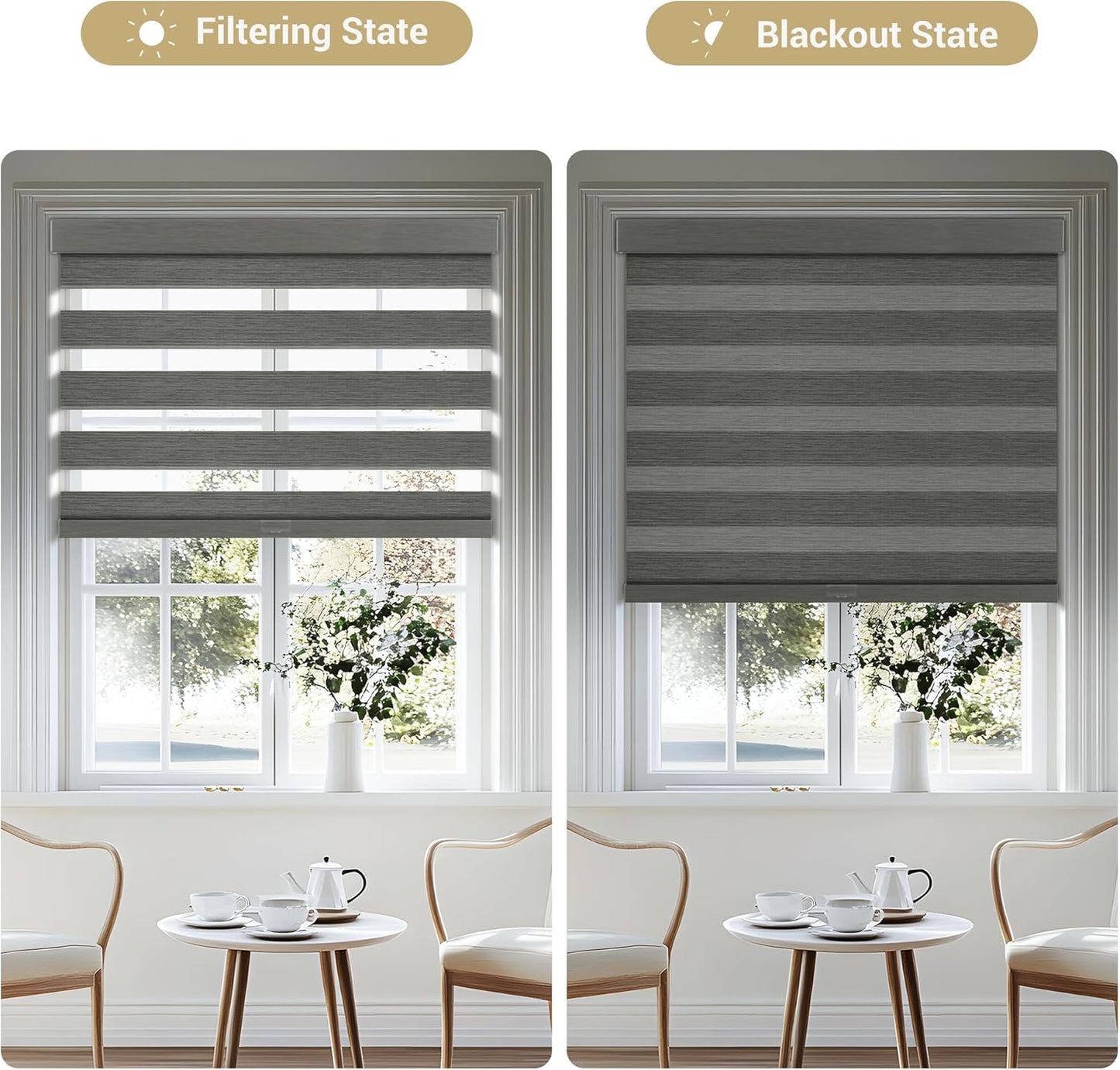 Cordless Zebra Blinds for Windows, Blackout Interior Blinds,Easy to Install,UV Protection,for Offices and Home,Custom Roller Shades, Mousse Grey,33" W x 56" H