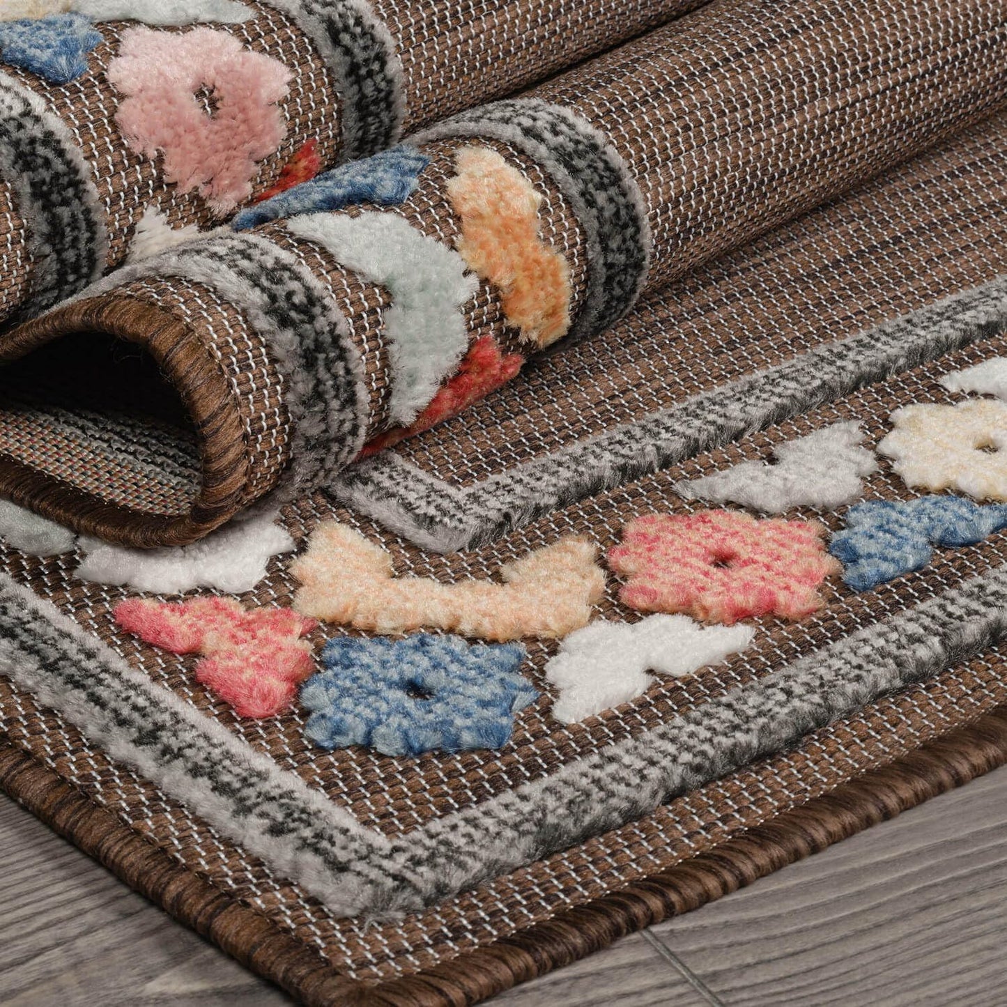 Beverly Rug Outdoor Rug 6x9 Modern Bordered Area Rugs for Indoor and Outdoor Patio Easy to Clean Non Shedding Living Room Porch Garden Washable Outside Carpet (6 x 9 Brown)