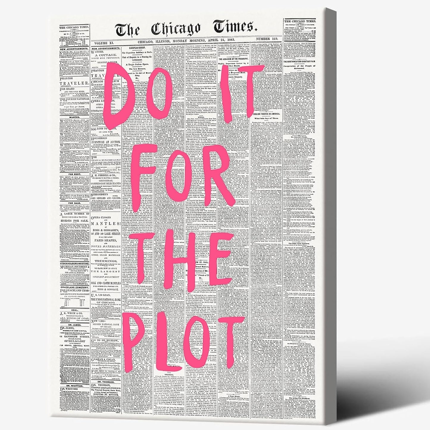 Liyark Retro Black And White Chicago Newspaper Poster Pink Trendy Preppy Apartment Art Motivational Affirmation Do It For The Plot Prints For Home Bedroom Living Room Wall Decor 12x16in Framed