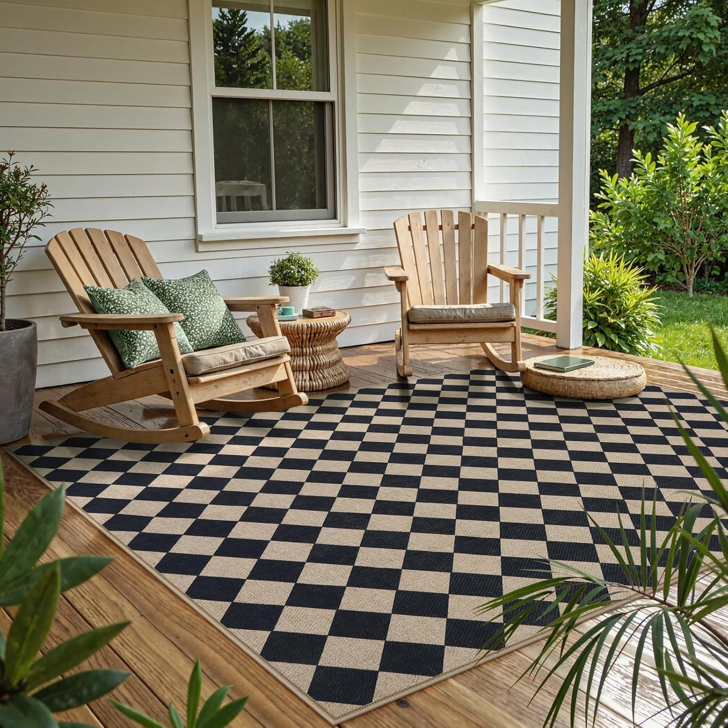 Lahome Checkered Dining Living Room Rug, 5x7 Washable Indoor Outdoor Easy Jute Rug, Farmhouse Neutral Diamond Non Slip Non Shedding Floor Carpet for Sunroom Deck Classroom Office