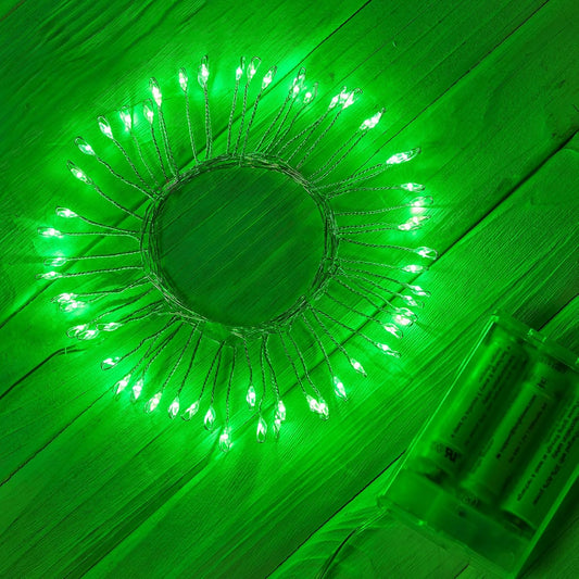 Fairy Lights Battery Operated, Twinkle String Lights Silver Wire 5 Feet 60 Led Firecracker Starry Lights for DIY Wreath Home Wedding Party Bedroom Mason Jar Holiday St. Patrick Decoration, Green