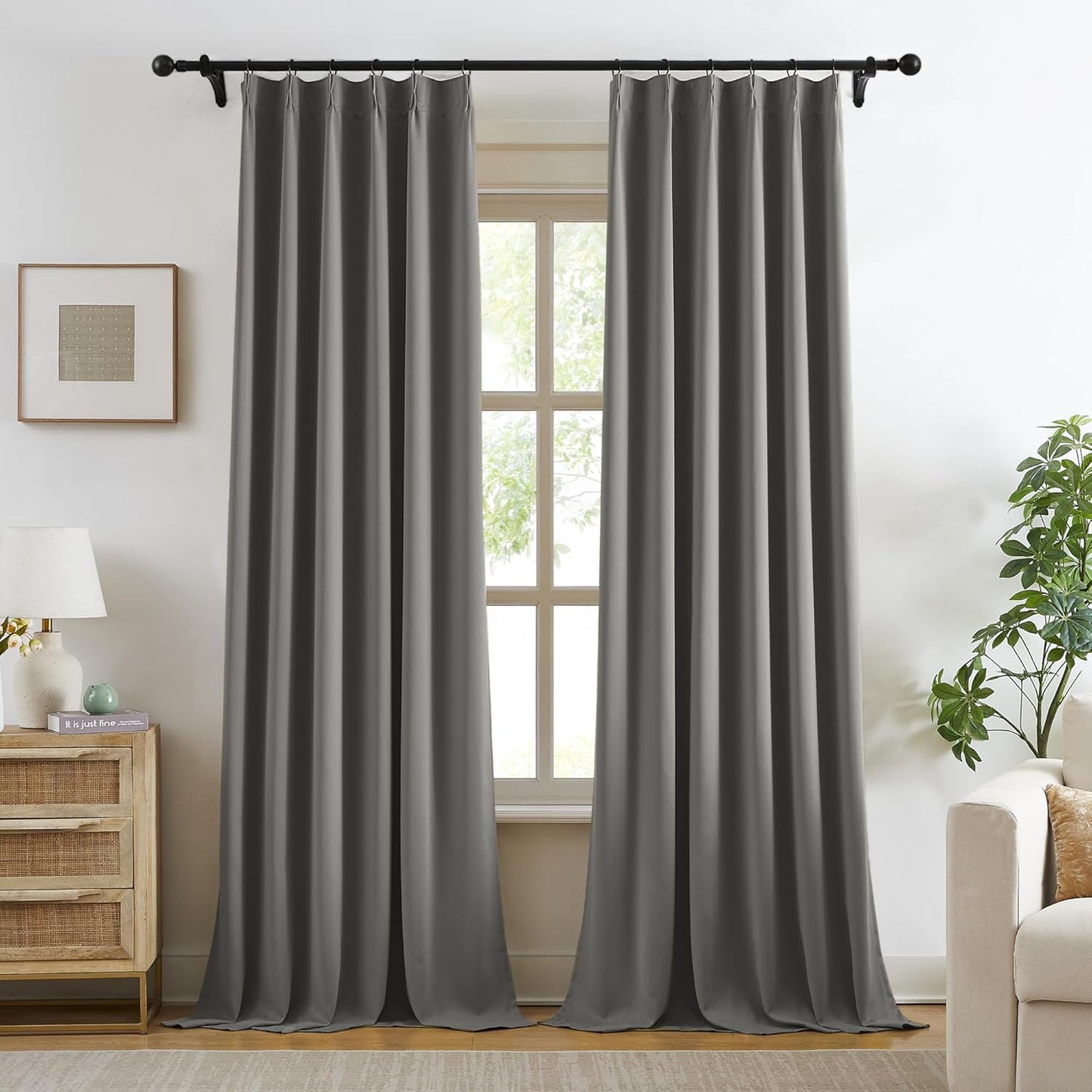 KangBang Grey Blackout Curtains 96 Inches Long for Living Room, Pinch Pleat Room Darkening Black Out Vertical Drapes for Boys Playroom, Fashion Nautical Style Decor 2 Panels, 40”Wx96”L