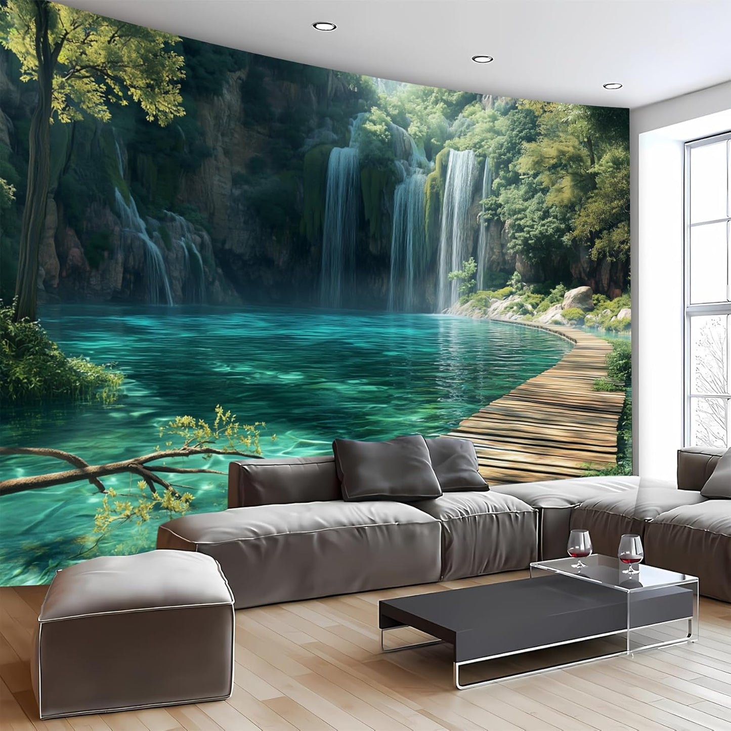 BSFHH Nature Tapestry Forest Tree Sea Cave Wall Hanging, Stream Through Rainforest Landscape Wall Art Tapestry for Bedroom Living room (Waterfall, 110" × 87", Unframed)