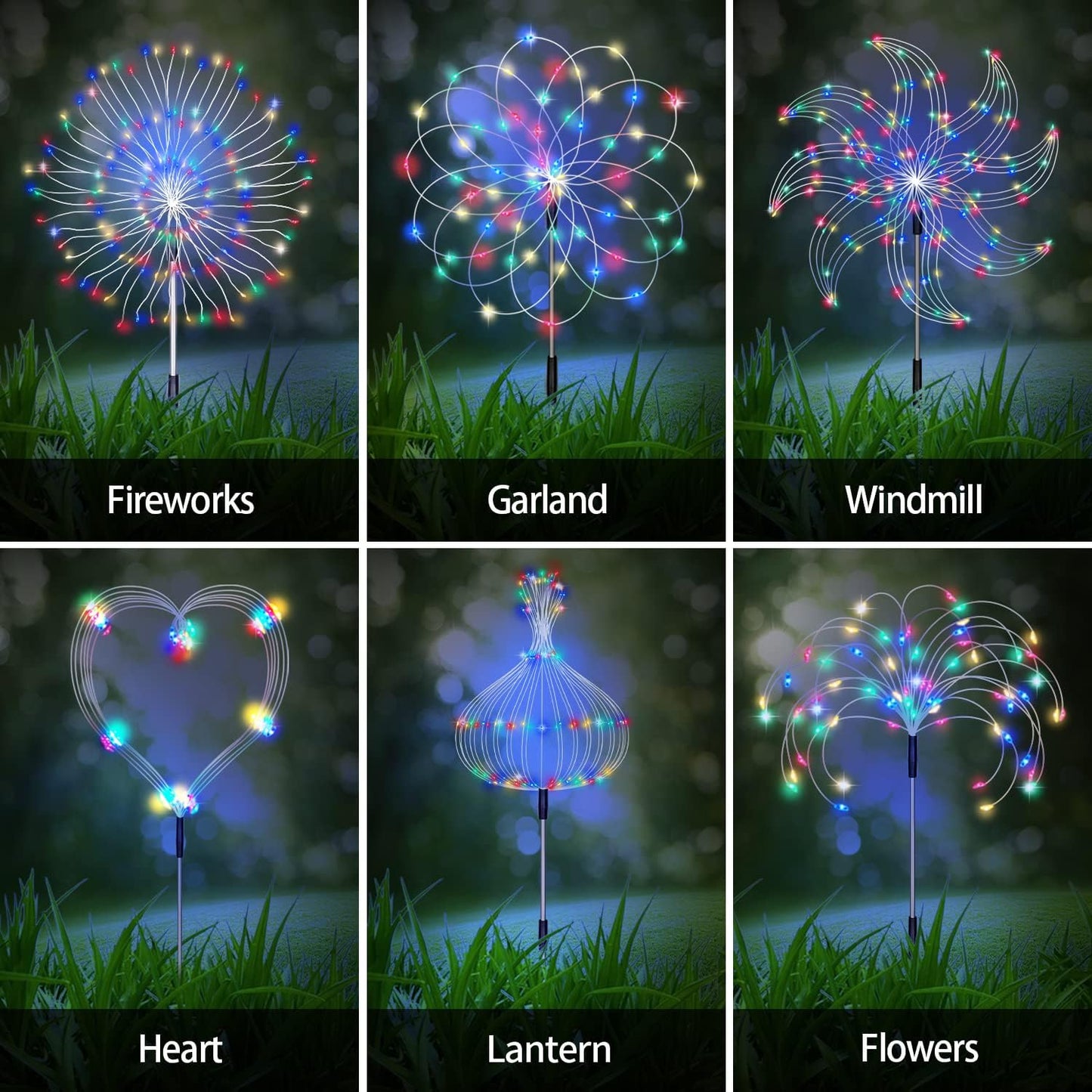Solar Garden Firework Lights Outdoor 8 Pack, 8 Modes, 120 LED Waterproof Copper Wire DIY Solar Decorative Lights with Remote Control, for Yard Pathway Party Decor