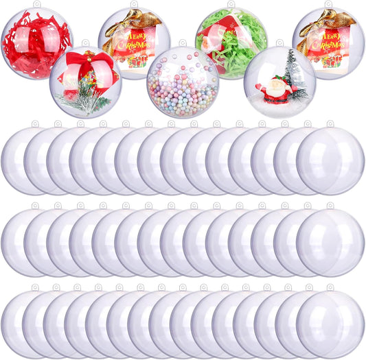 ANVAVO 50 Pieces 80mm Clear Plastic Fillable Ball Ornaments - DIY Craft Transparent Baubles for Christmas Tree Hanging - Shatterproof Decorations for New Years, Birthday, Wedding, Home Decor