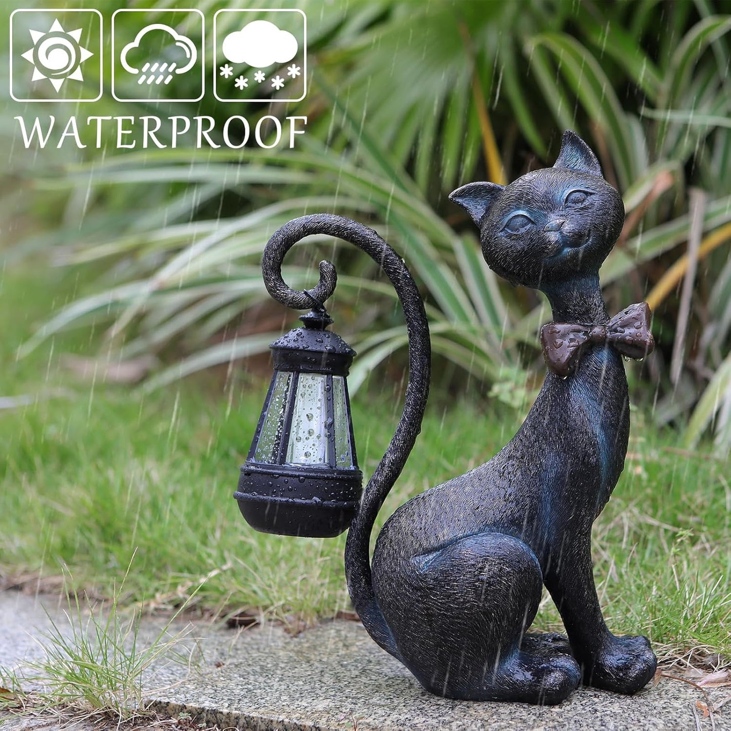Whimsical Outdoor Cat Statues with Solar Garden Lantern:Cat Garden Statues for Outside Spring Decor Clearance,Outdoor Figurine for Yard Art Lawn Ornaments Patio Balcony Home House - Birthday Gifts