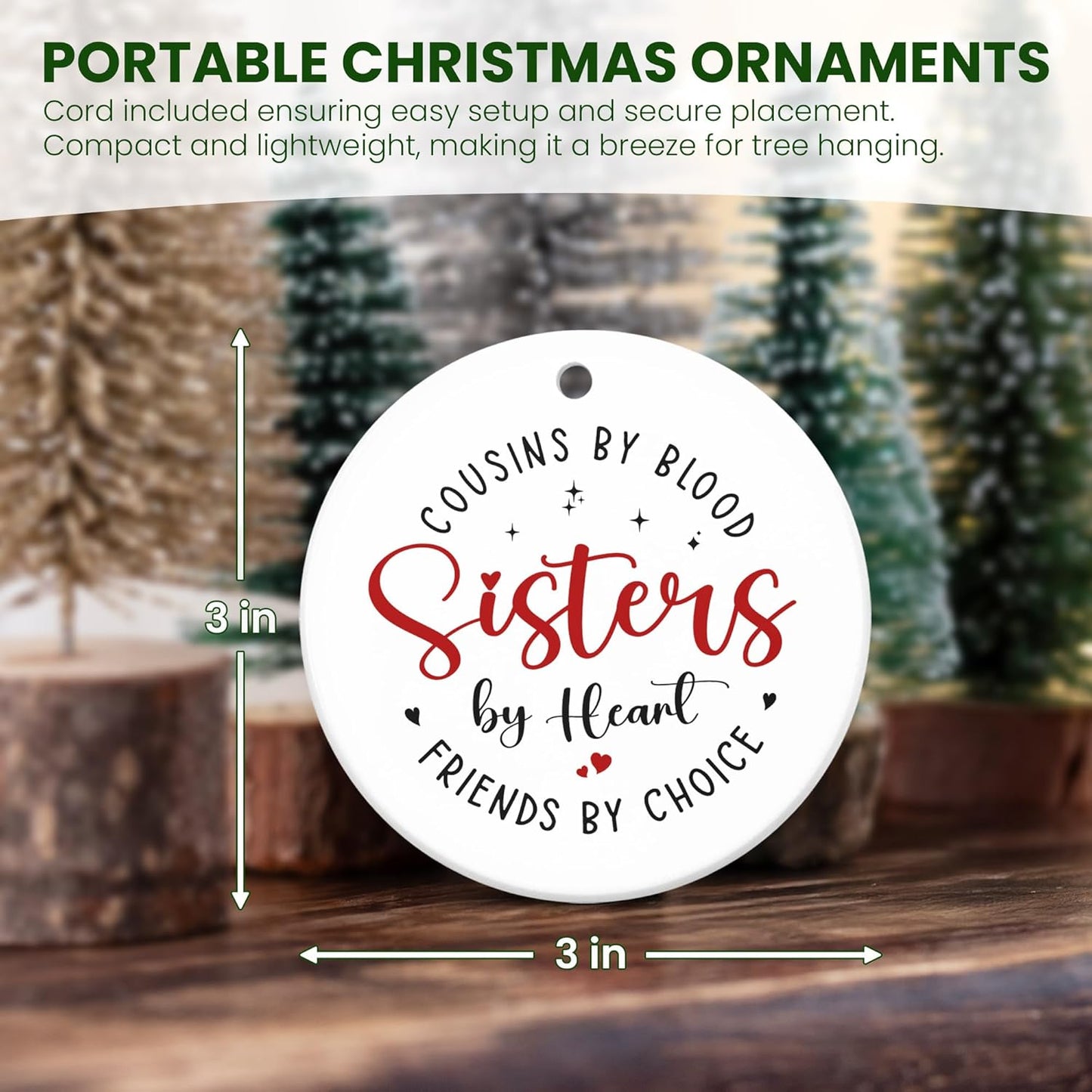 OASSIE Sister Gifts for Cousins Female - Ceramic Christmas Ornaments 2025 for Tree Decorations - Birthday Long Distance Cousins Sister Gifts for Women, Cousin Gift Ideas for Christmas Decorations