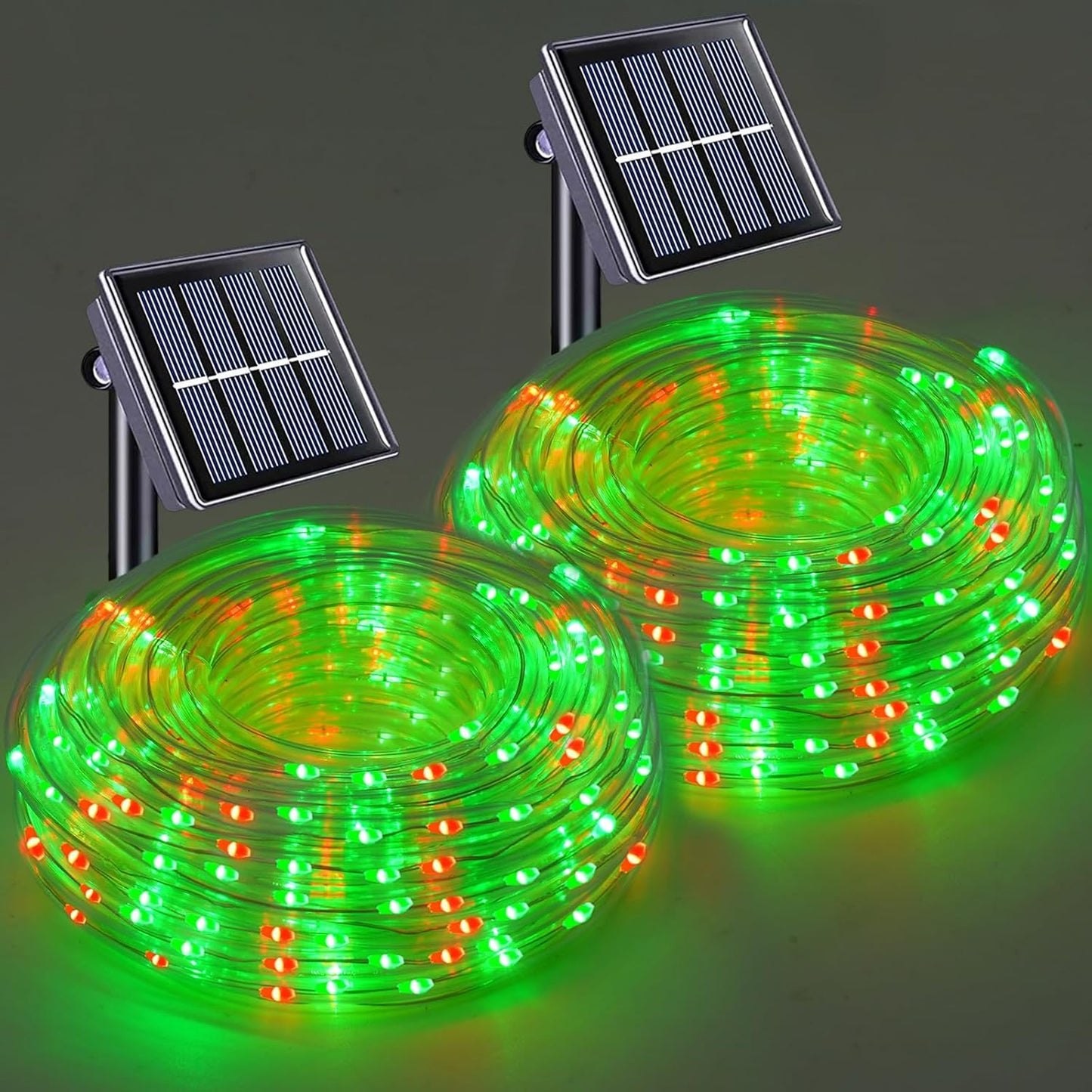 YEGUO Solar Rope Lights Outdoor Waterproof LED, 2 Pack Each 33ft 100 LED String Lights Outdoor, Red and Green Faity Lights in Clear Thin Tube