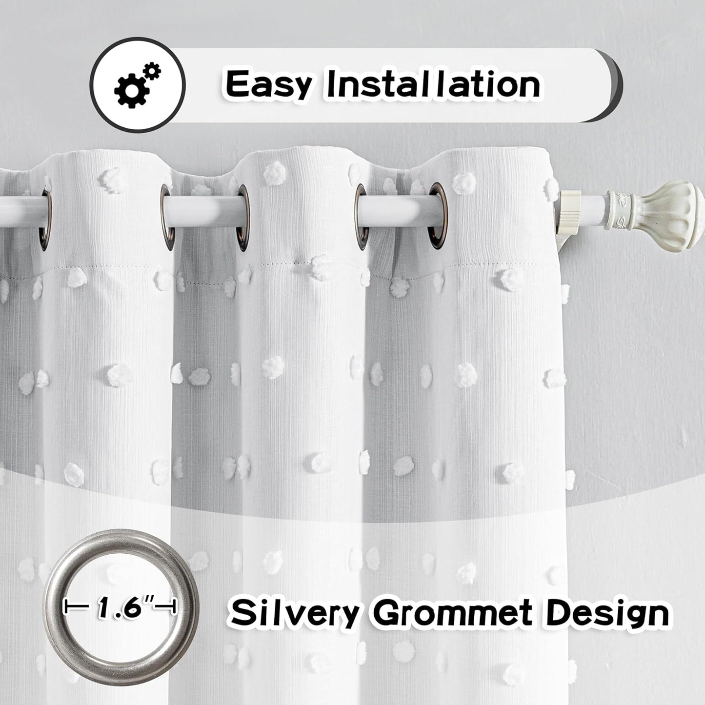 MYSKY HOME Blackout Curtains for Kids Bedroom 100% Light Block Out Thermal Insulated Curtain 72 Inches Grommet Room Darkening Curtains Privacy Window Drapes with White Pom Pom Sheers，2 PCS, 52" x 72"