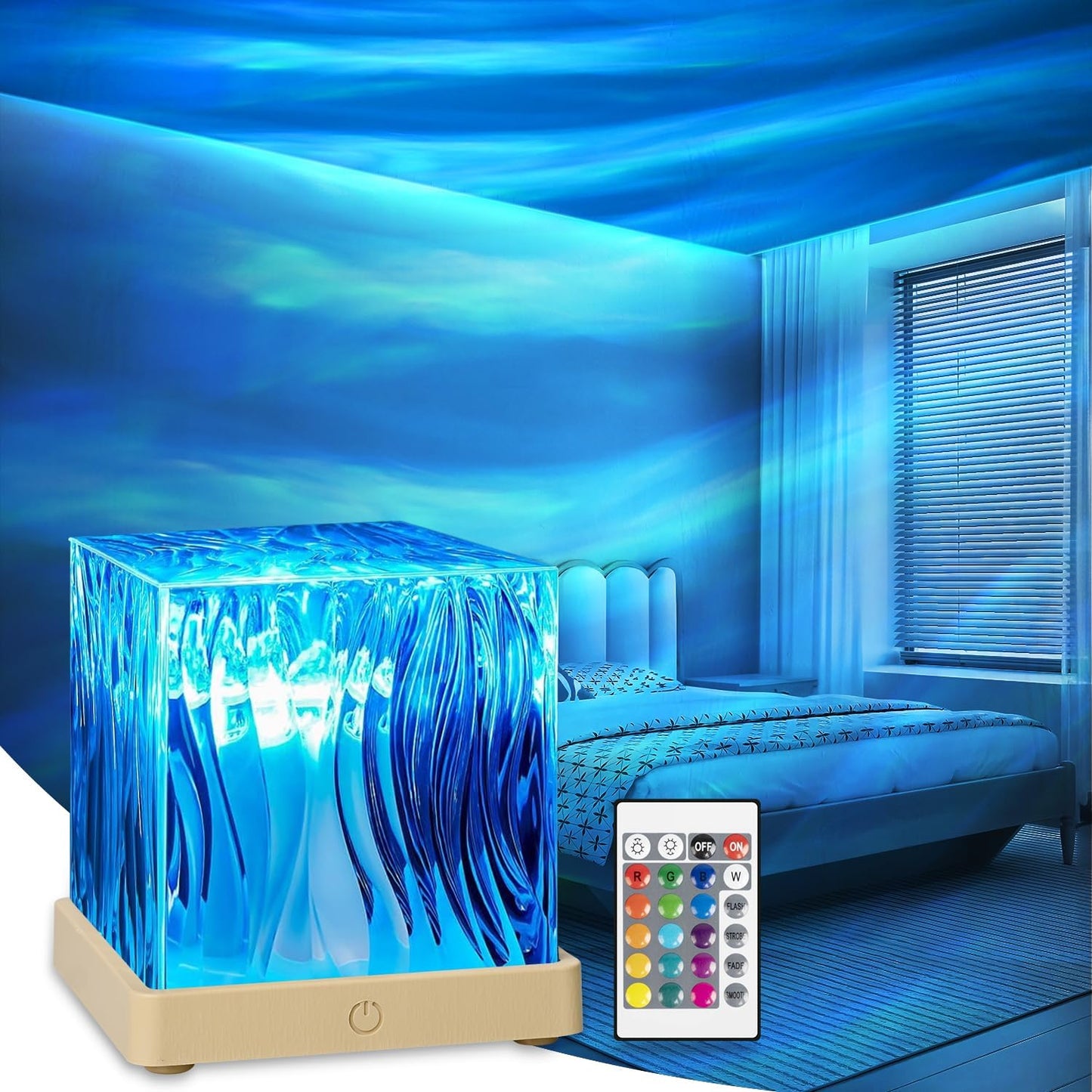 Luminorthe Cube Lamp Ocean, 18 Colors Northern Lights Projector with Remote, 30 Lighting Modes Ocean Wave Projector Light Galaxy Projector, Ambient Lighting Room Decor Water Light for Teen Girls