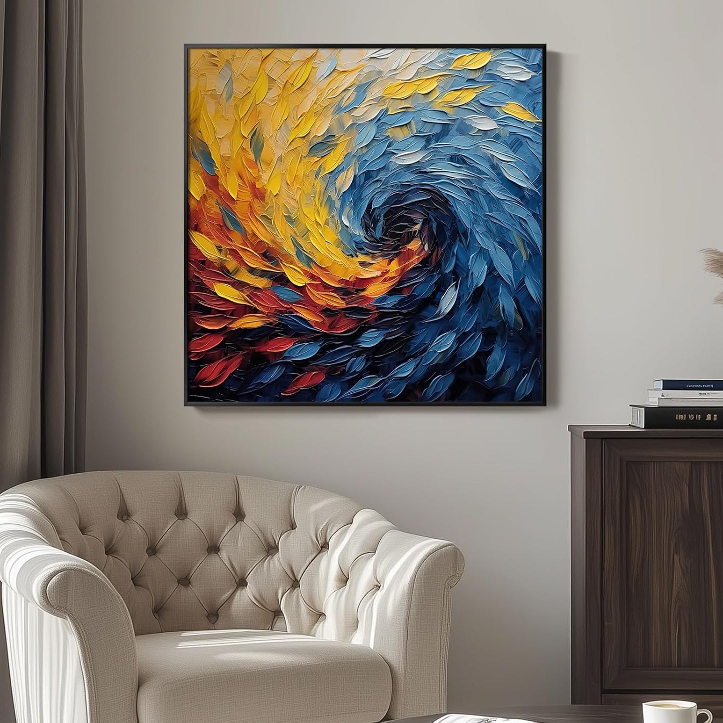 Large Framed Blue Modern Abstract Wall Art for Living Room, Minimalist Canvas Paintings Artwork for Walls, Blue Yellow Art Prints Pictures for Hallway Bedroom Office Wall Decor -30x30 Inch