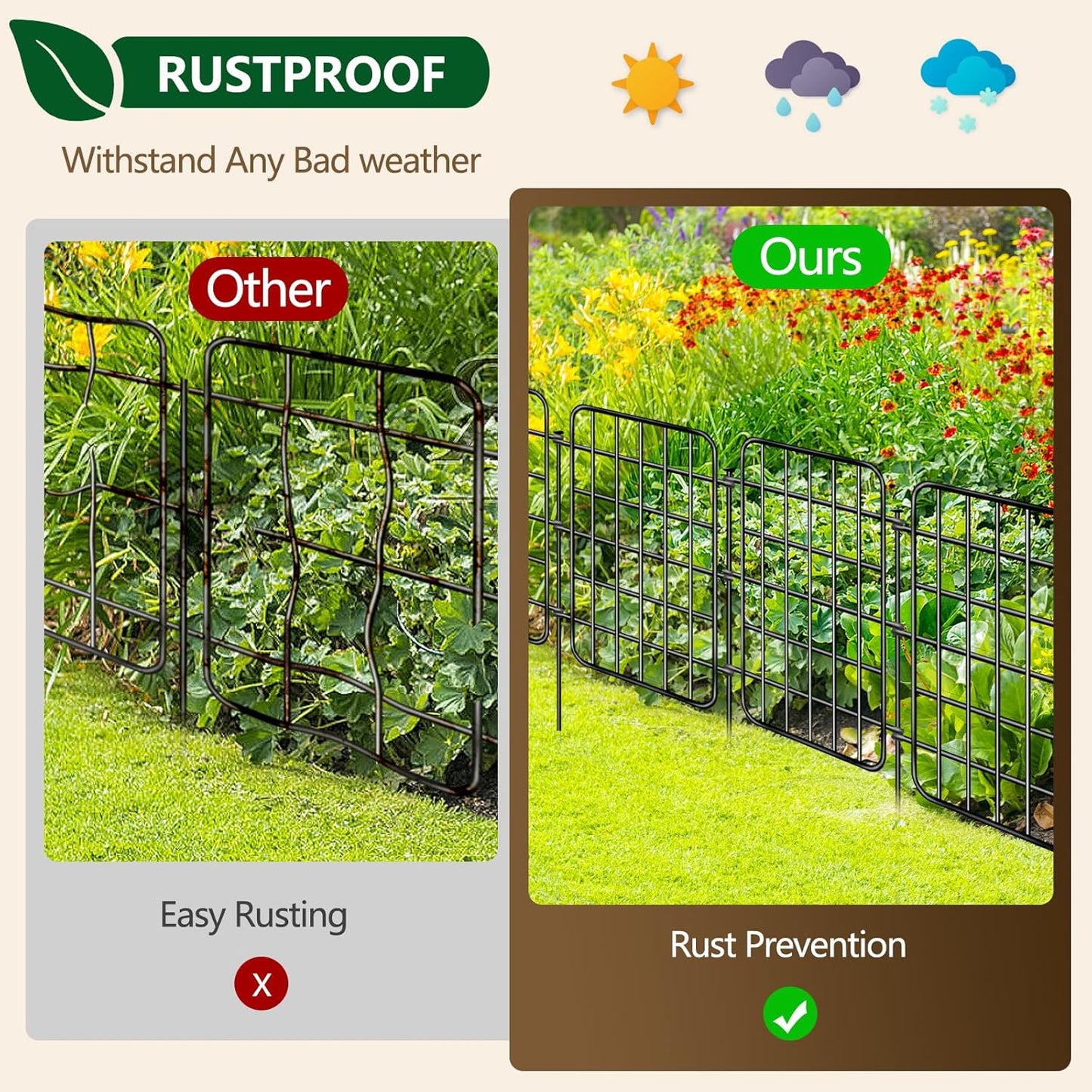 30ft x 17in Garden Fence Animal Barrier, 28 Panels No Dig Fence Border, Rustproof Metal Decorative Garden Fence with Ground Stake, Flower Bed Edging Border for Dog, Rabbit, Outdoor Yard Patio Decor