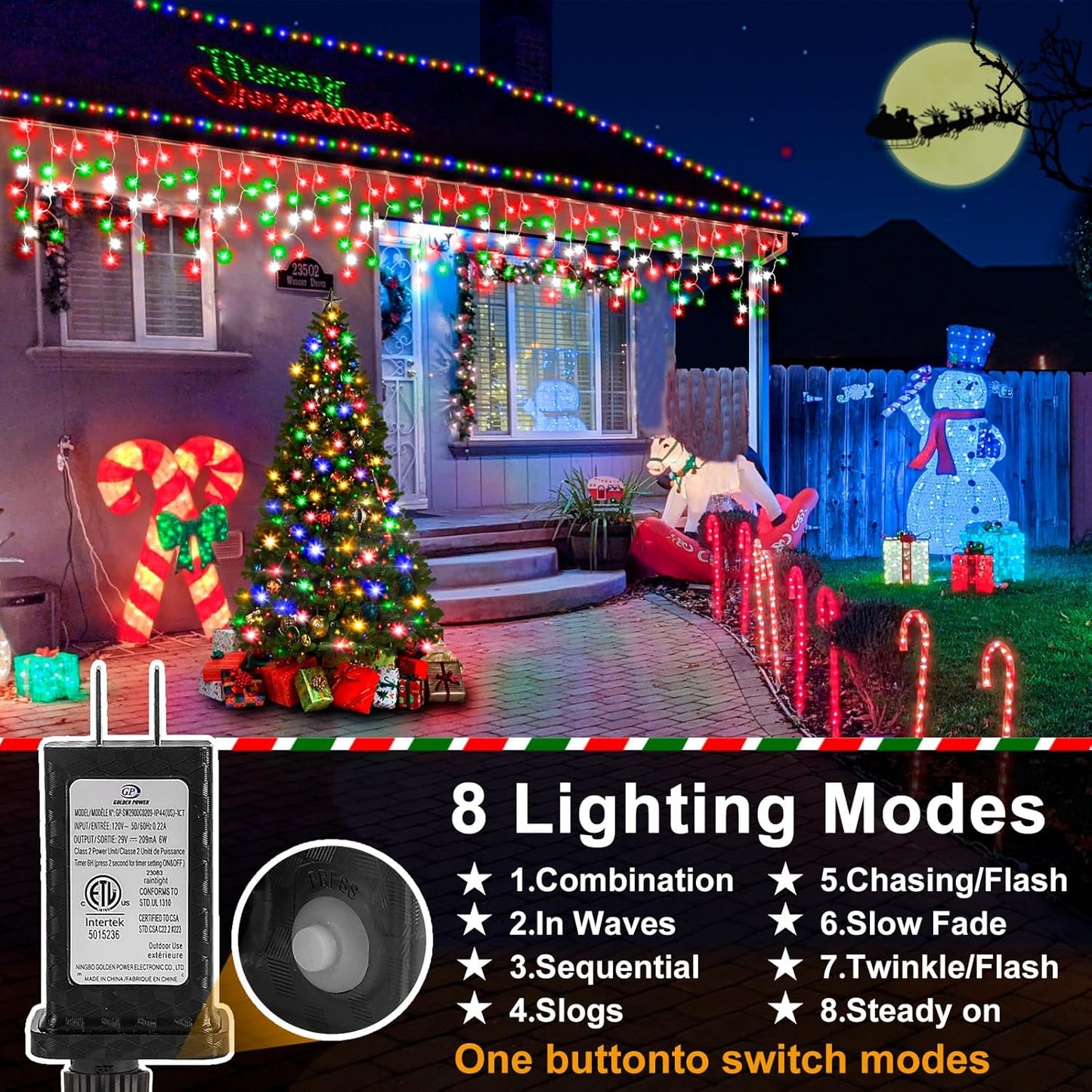 Christmas Lights Outdoor, 164FT 1600 LED Ice Lights for Outside, 320 Drops Ice String Lights with 8 Modes, Waterproof Timer & Memory for Yard, Garden, Eaves, Patio, Party (Red Green and Cool White)