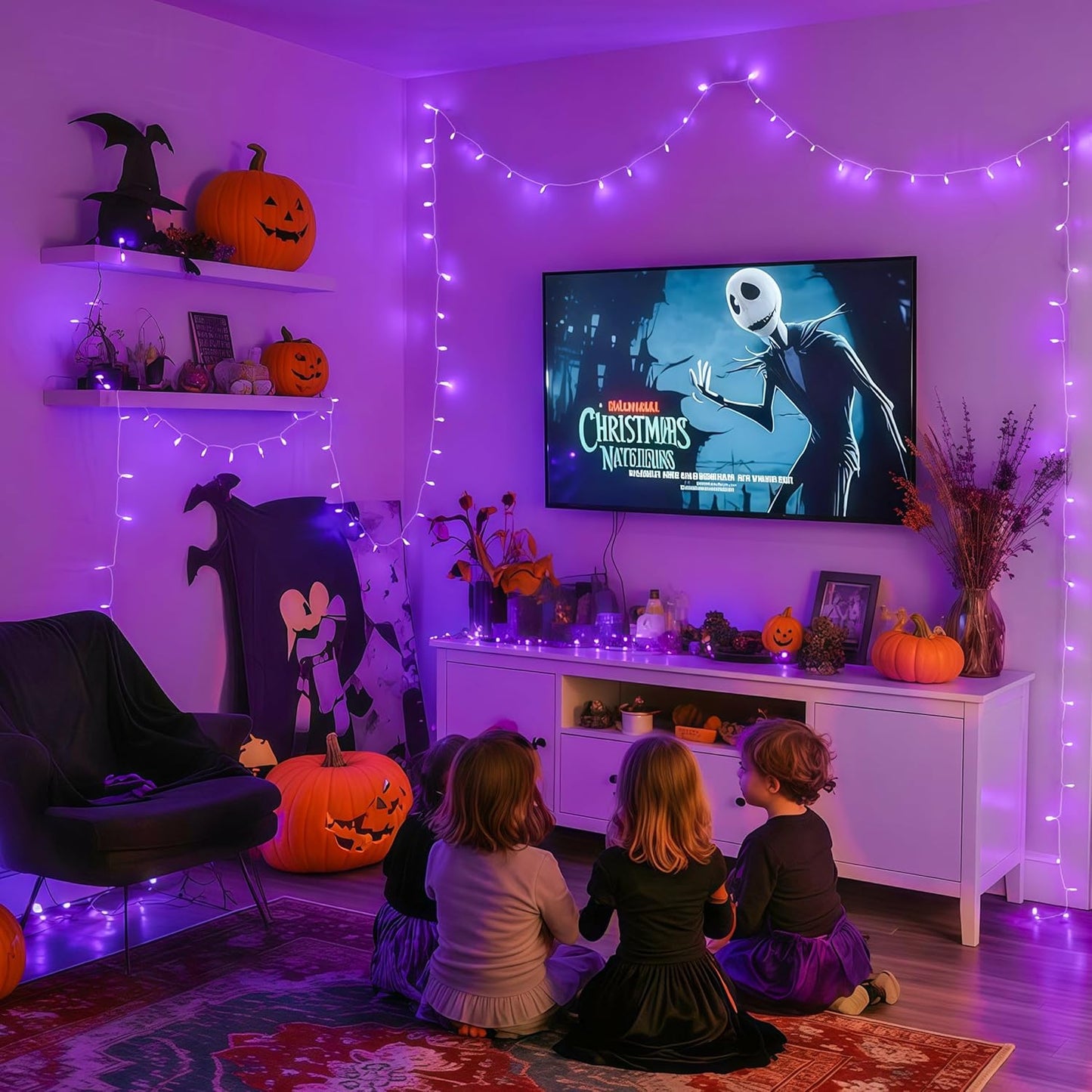 JMEXSUSS Connectable 100 LED Purple Halloween Lights Indoor, 8 Modes Plug in Purple Christmas String Lights Clear Wire, 33ft Christmas Tree Light Outdoor for Halloween Tree, Garden, Bedroom