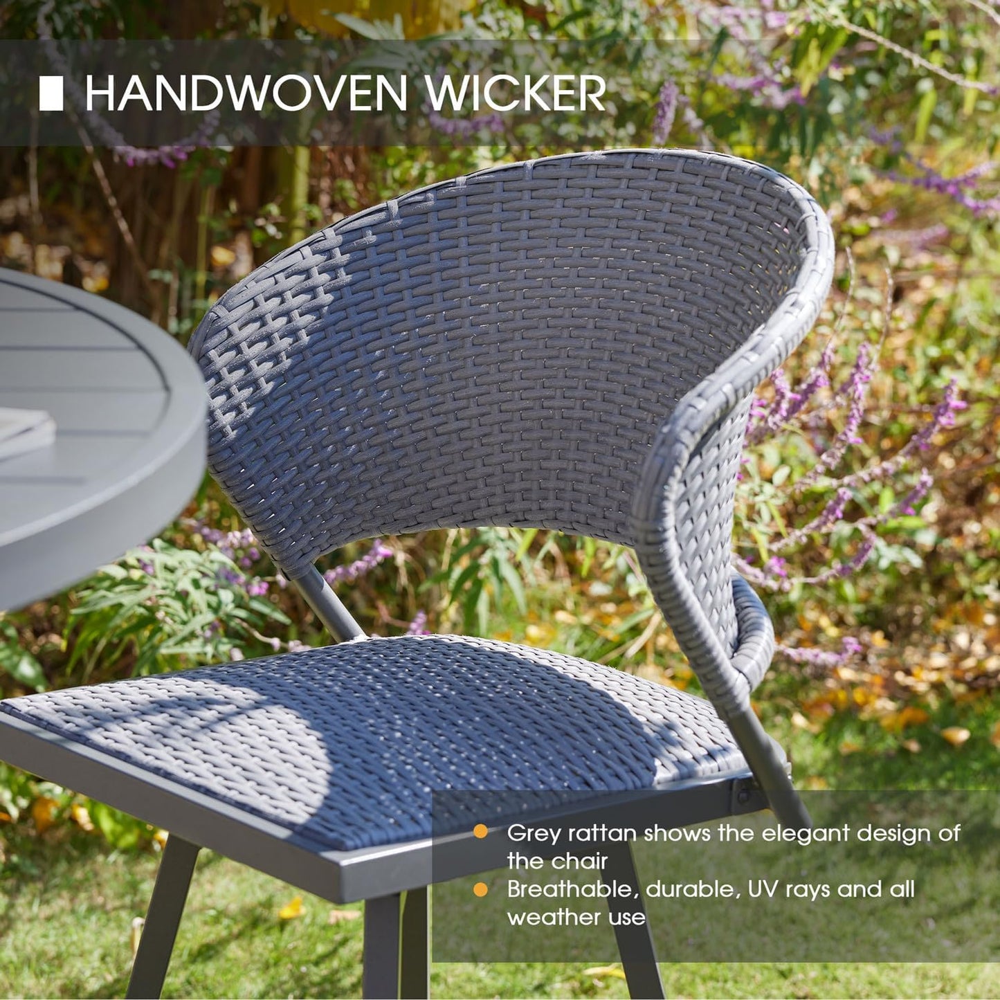 VICLLAX Patio Bar Stool Chairs with Footrests and Padded Seat, Bar Height Swivel Patio Chairs Set of 2, Grey Woven Wicker Swivel Bar Stools for Lawn Garden