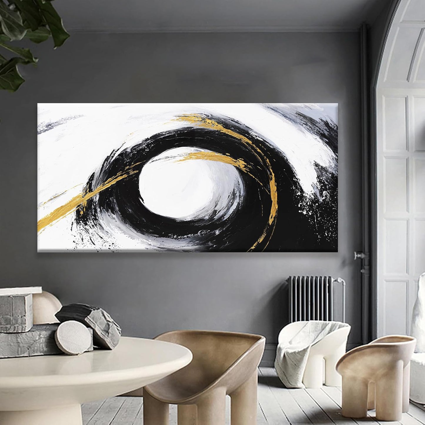 QSQ Large Abstract Wall Art For Living Room Prints Artwork Canvas Art Wall Decor Black And Gold Wall Art Modern Painting Abstract Art For Hotel Office Home Decoration 29 X 58 Inch