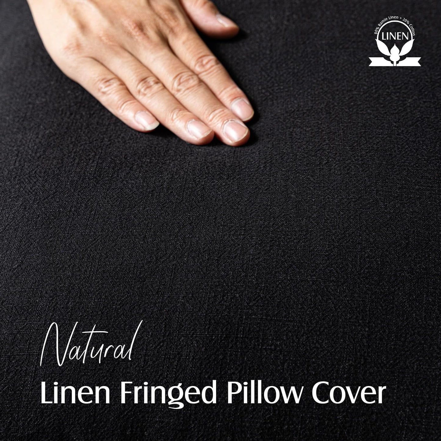 Foindtower Set of 2 Decorative Linen Fringe Throw Pillow Covers Cozy Farmhouse Boho Cushion Cover with Tassels Soft Accent Pillowcase for Couch Sofa Bed Living Room Home Decor 20×20 Inch Black