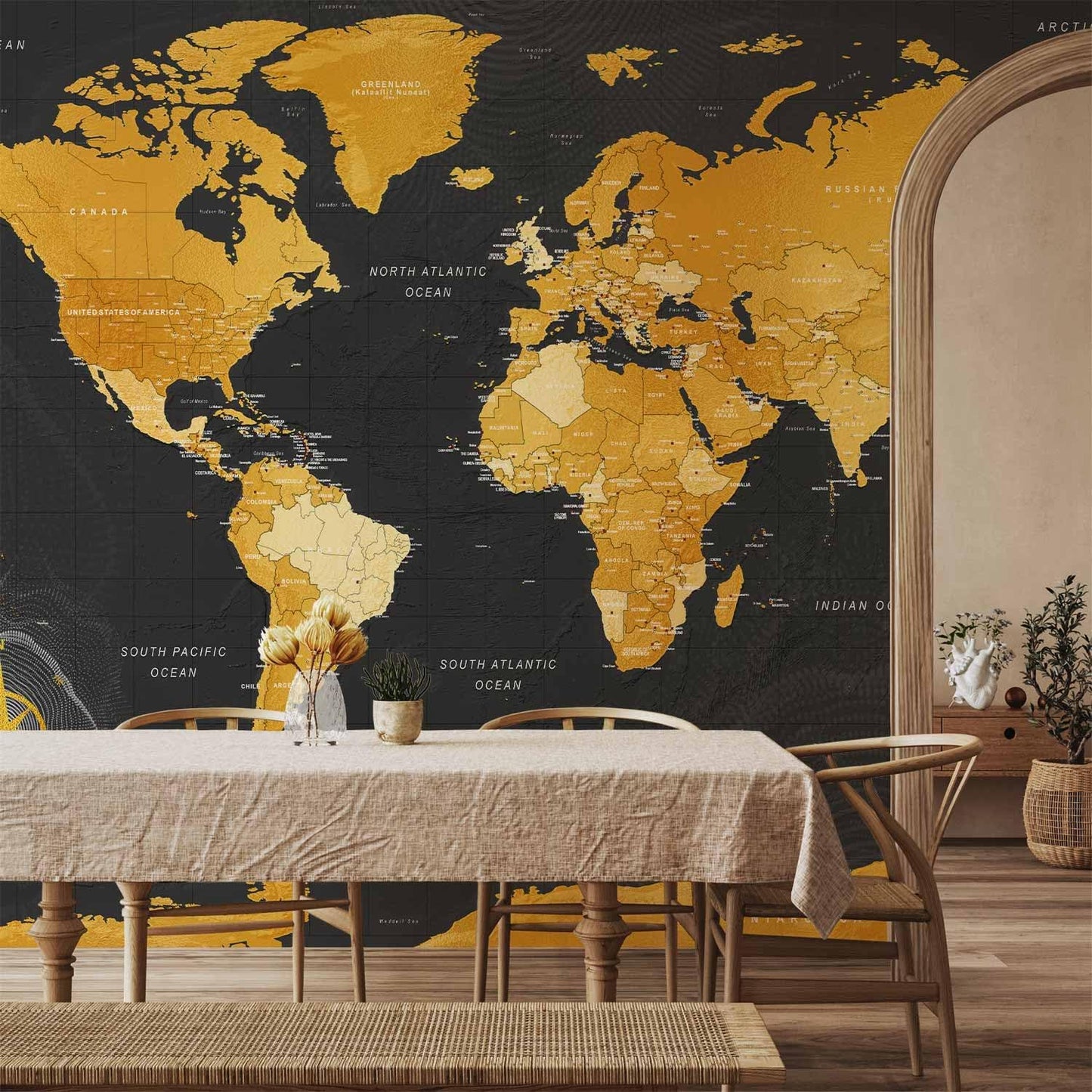 artgeist Wall Mural World Map 193x138 in - XXL Peel and Stick Self-Adhesive Wallpaper Removable Large Sticker Foil Wall Decor Print Picture Image Design Map of The World k-A-0130-a-a