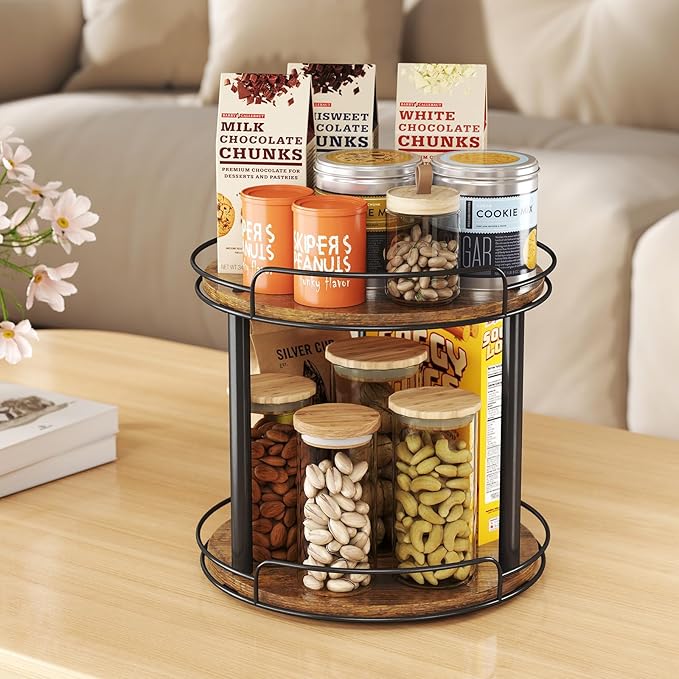 LAMU 12.2'' Wood Lazy Susan Turntable Organizer for Cabinet, 3 Tier Lazy Susan Spice Rack Organizer for Kitchen, Table Top, Countertop, Pantry, Bathroom