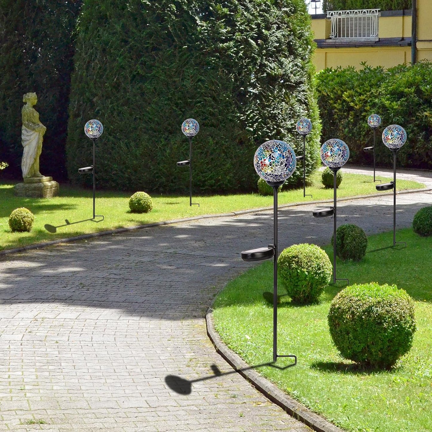 Solar Garden Lights Outdoor Decorative - Solar Gazing Ball Mosaic Garden Stakes Decorative Waterproof Outdoor Lights for Pathway Yard Lawn Decoration Multi