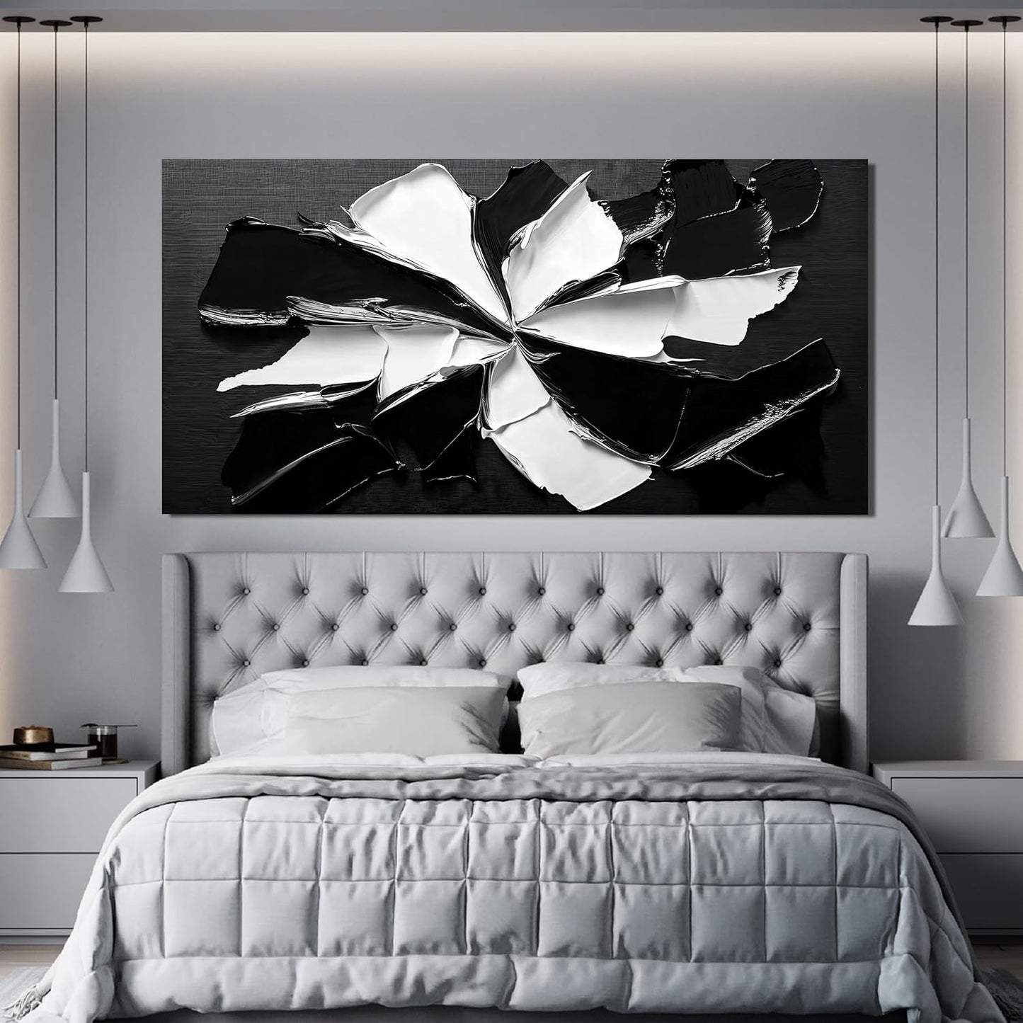 Abstract Wall Art Decoration Modern Large Wall Art for Living Room Abstract Canvas Art Wall Decor Minimalist Black and White Wall Art Prints Flowers Artwork for Walls Bedroom Office Decor 24"X48"