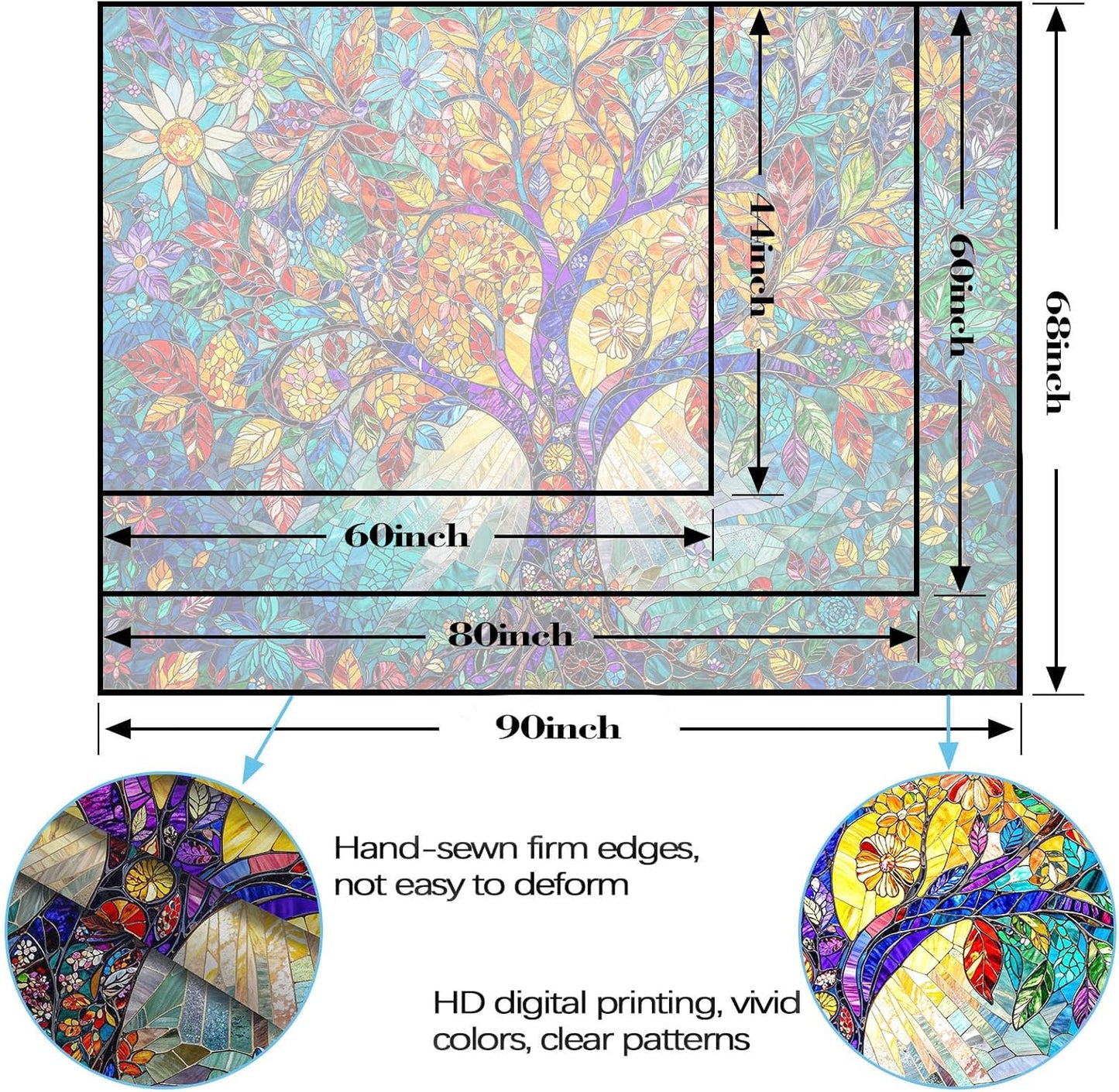 Lunerfex Tree of Life Tapestry Stained Glass Tapestry Wall Decor Tapestries for Bedroom Art Tapestries Wall Hanging for Bedroom Living Room Glass-Tree-02 44"x60"