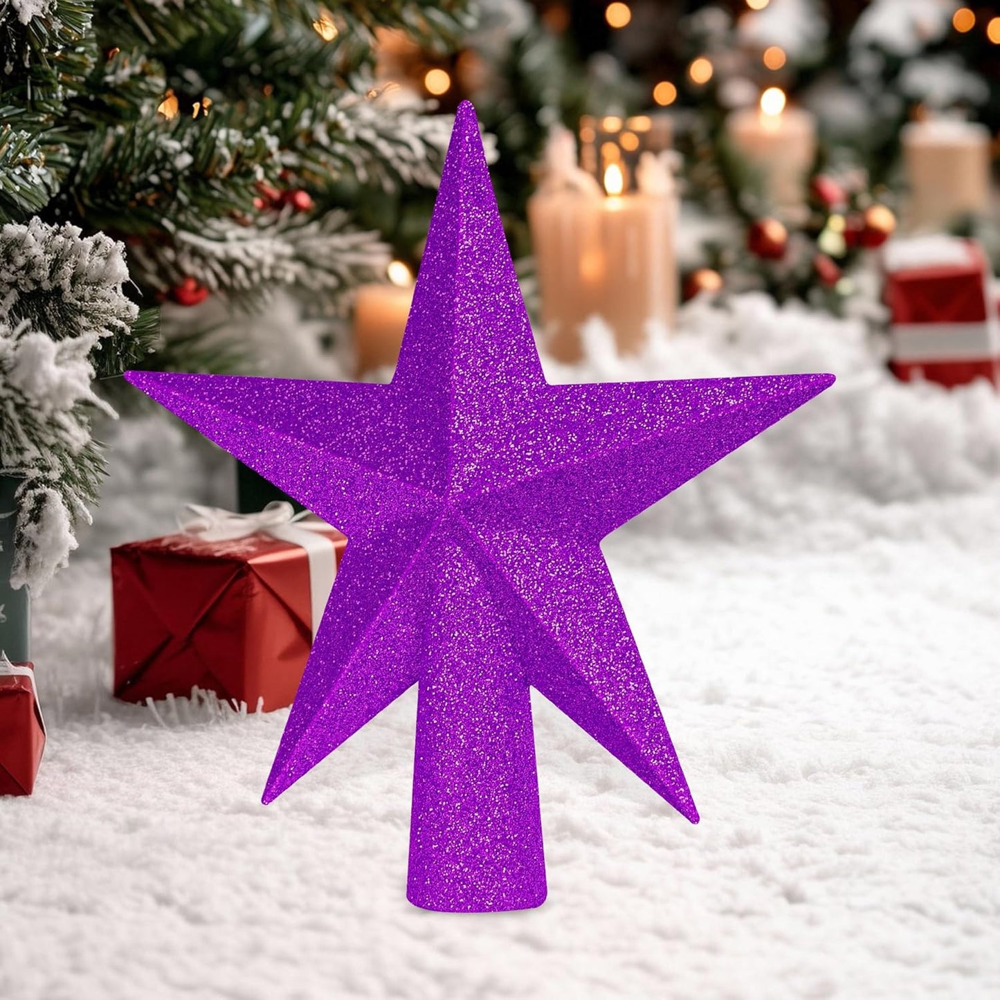 Christmas Tree Ornament, 6" Purple Star Christmas Tree Topper Decorations, Xmas Glitter 3D Bethlehem Star Tree Ornament, Waterproof Holiday Christmas Tree Topper Accessories for Home Outdoor